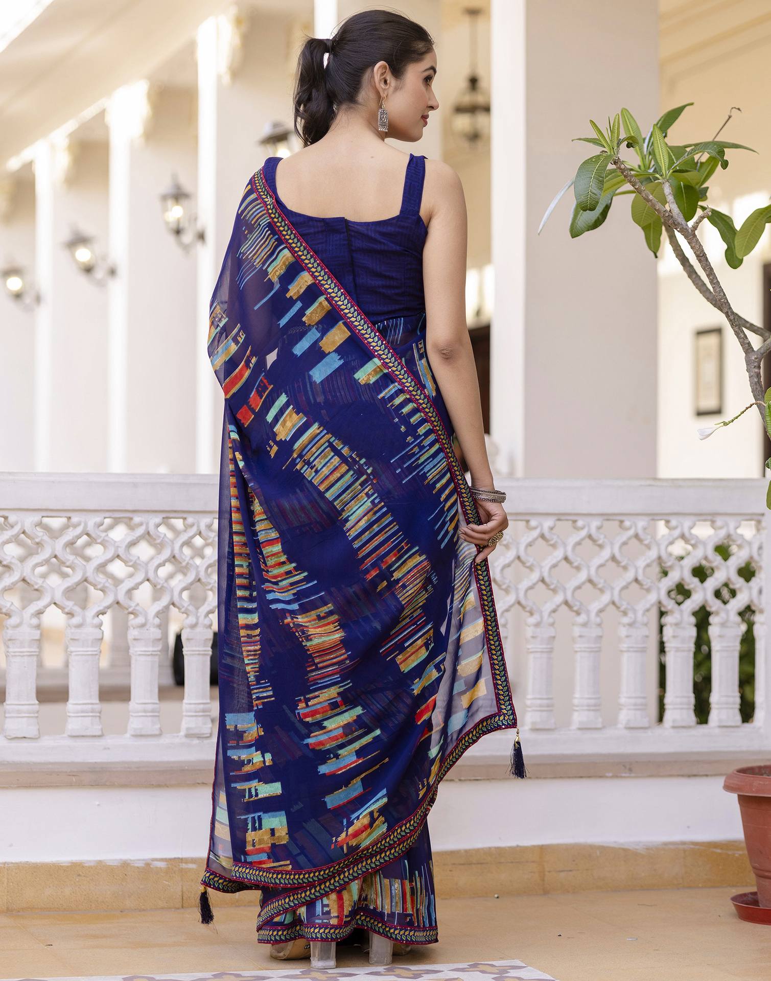Navy Blue Georgette printed Saree