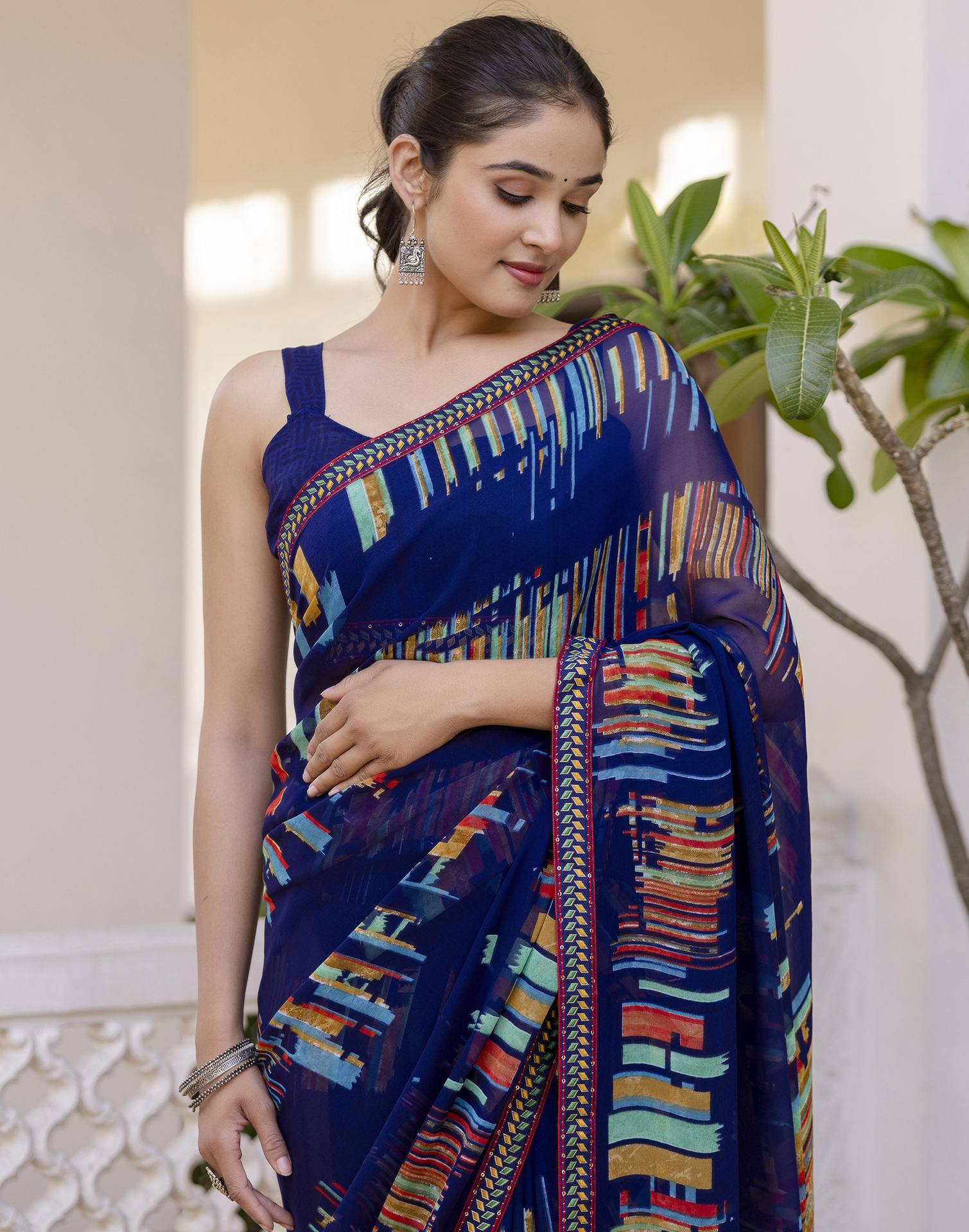Navy Blue Georgette printed Saree