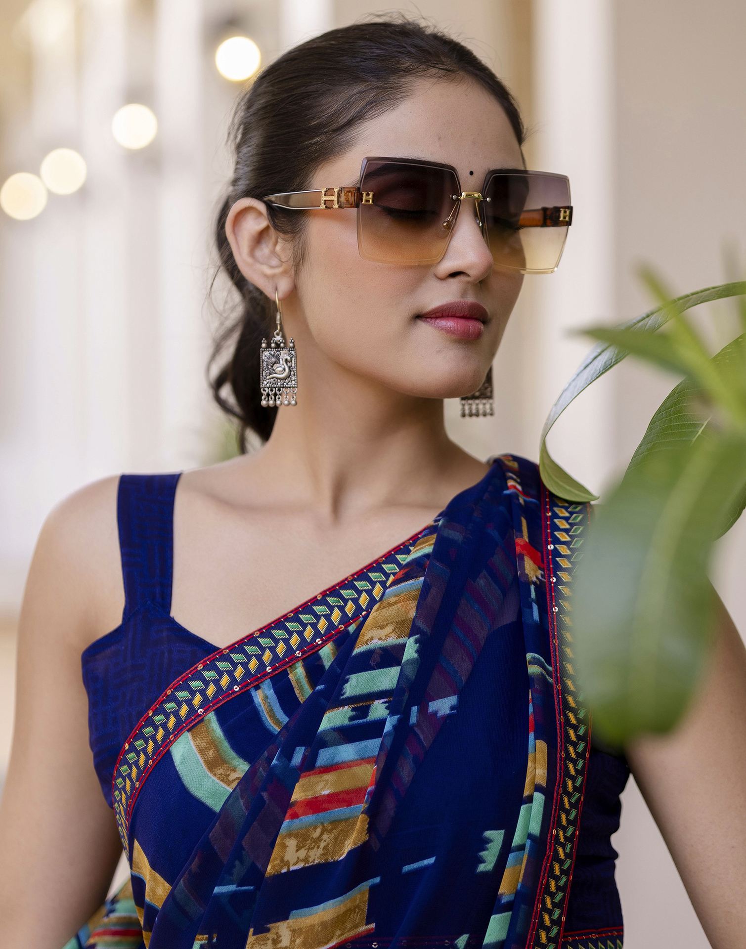 Navy Blue Georgette printed Saree