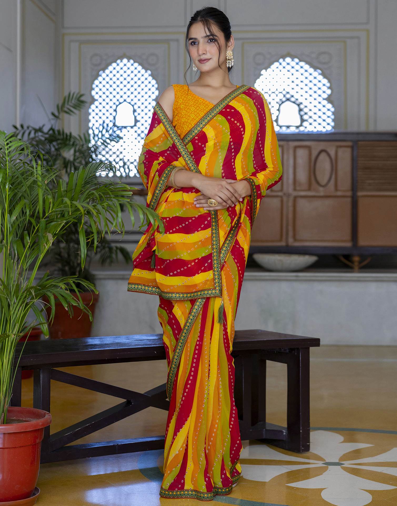 Yellow Georgette printed Saree