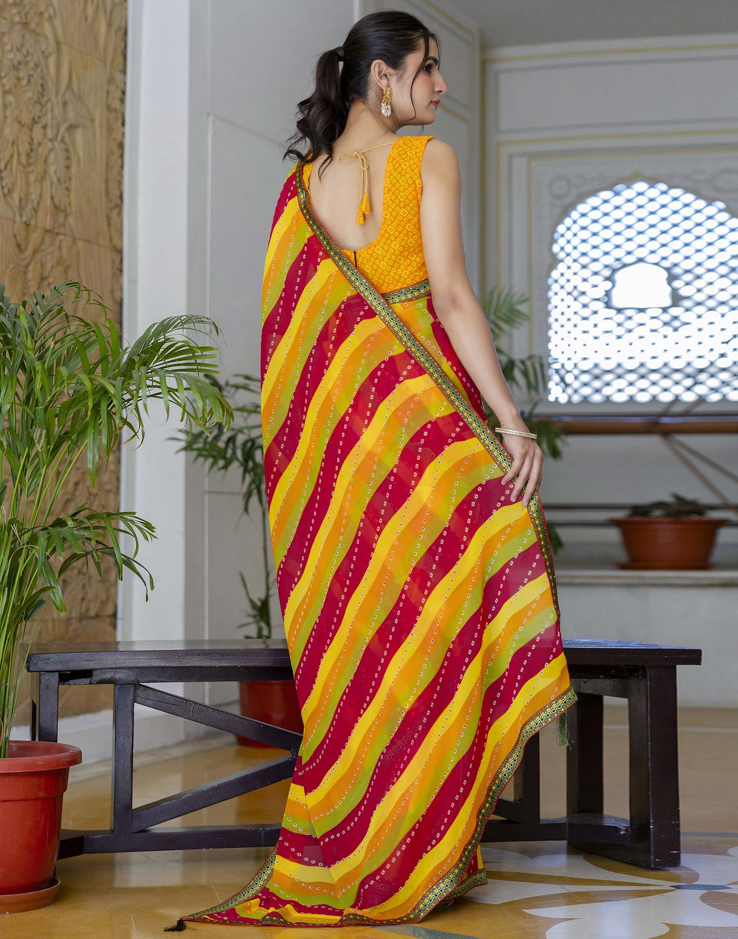 Yellow Georgette printed Saree