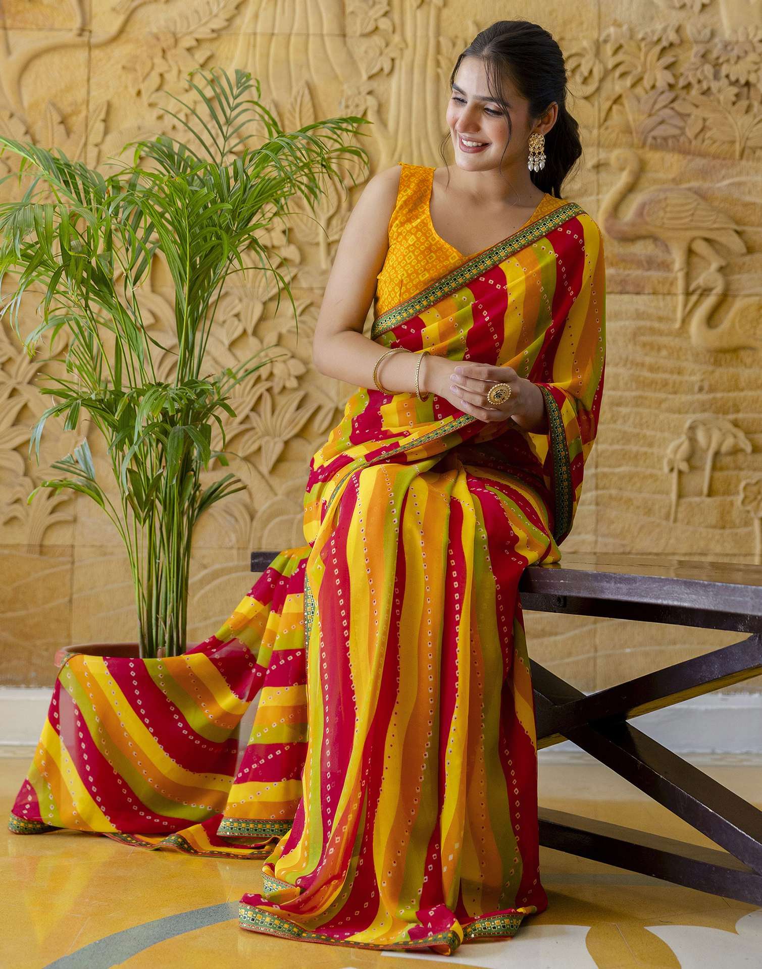 Yellow Georgette printed Saree