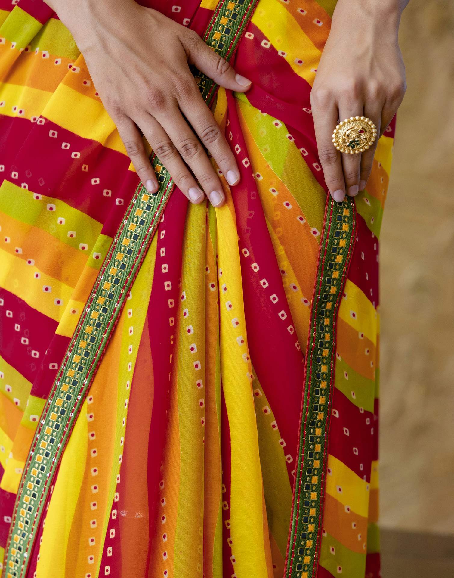 Yellow Georgette printed Saree
