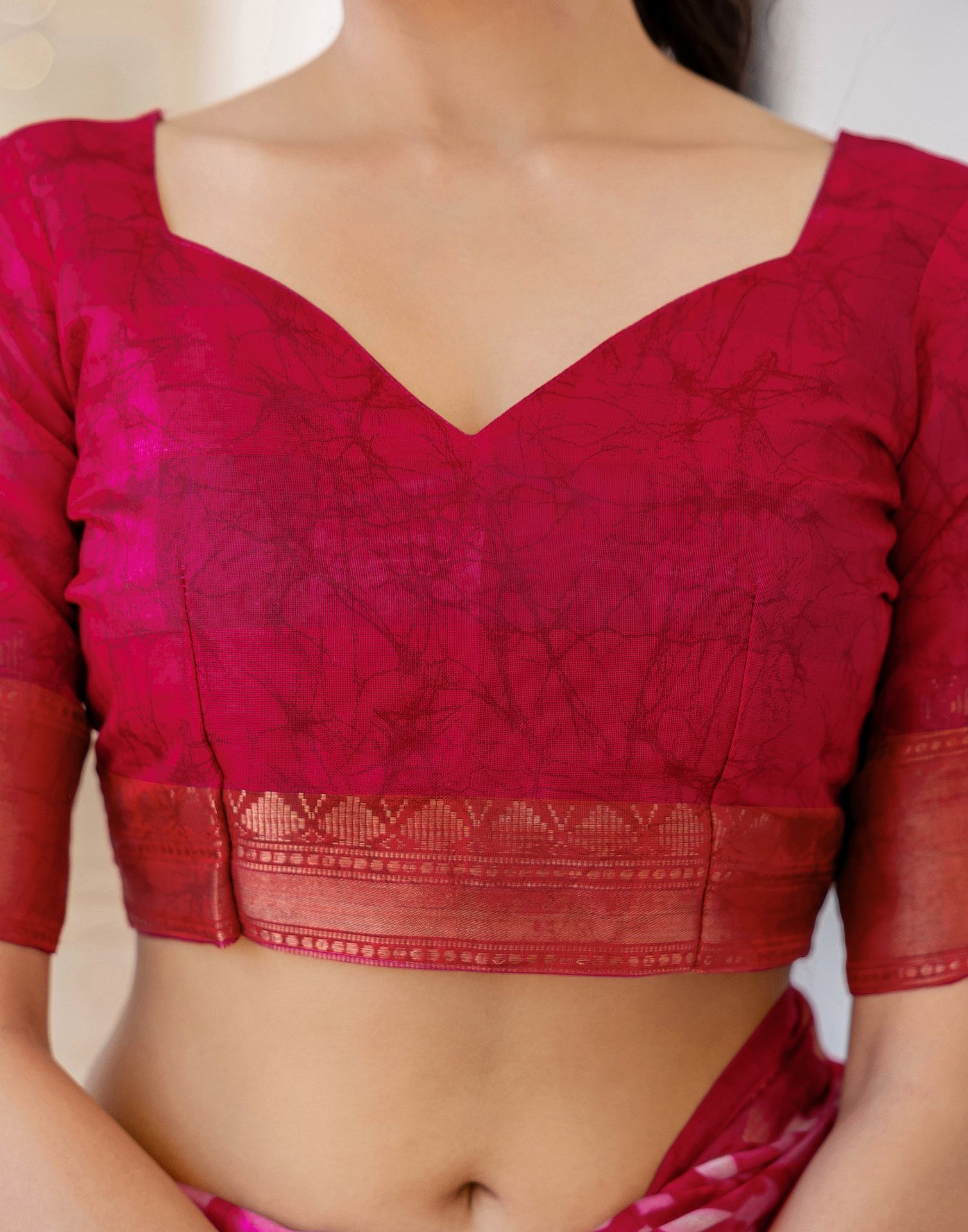 Rani Pink Cotton Blend Printed Saree