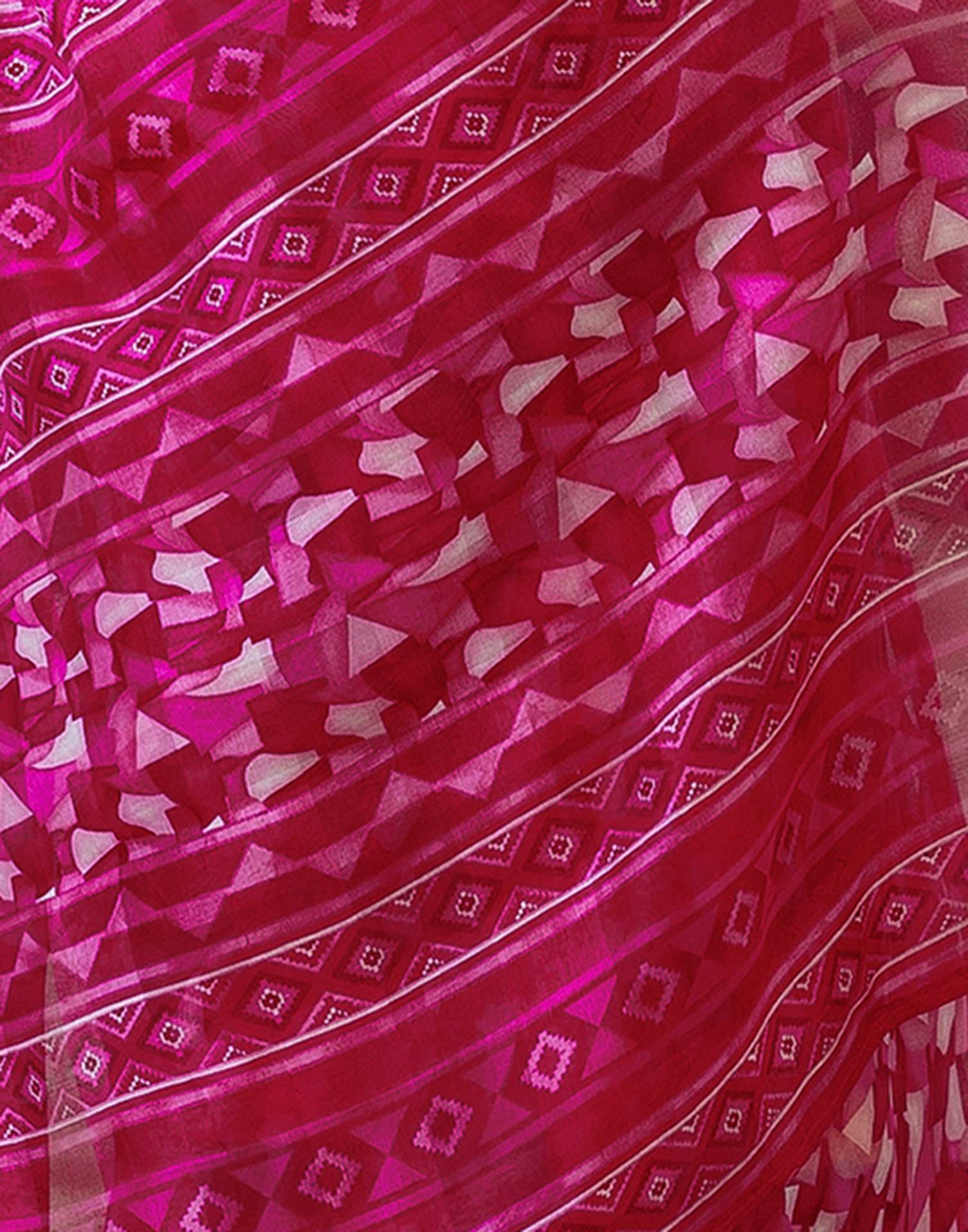Rani Pink Cotton Blend Printed Saree