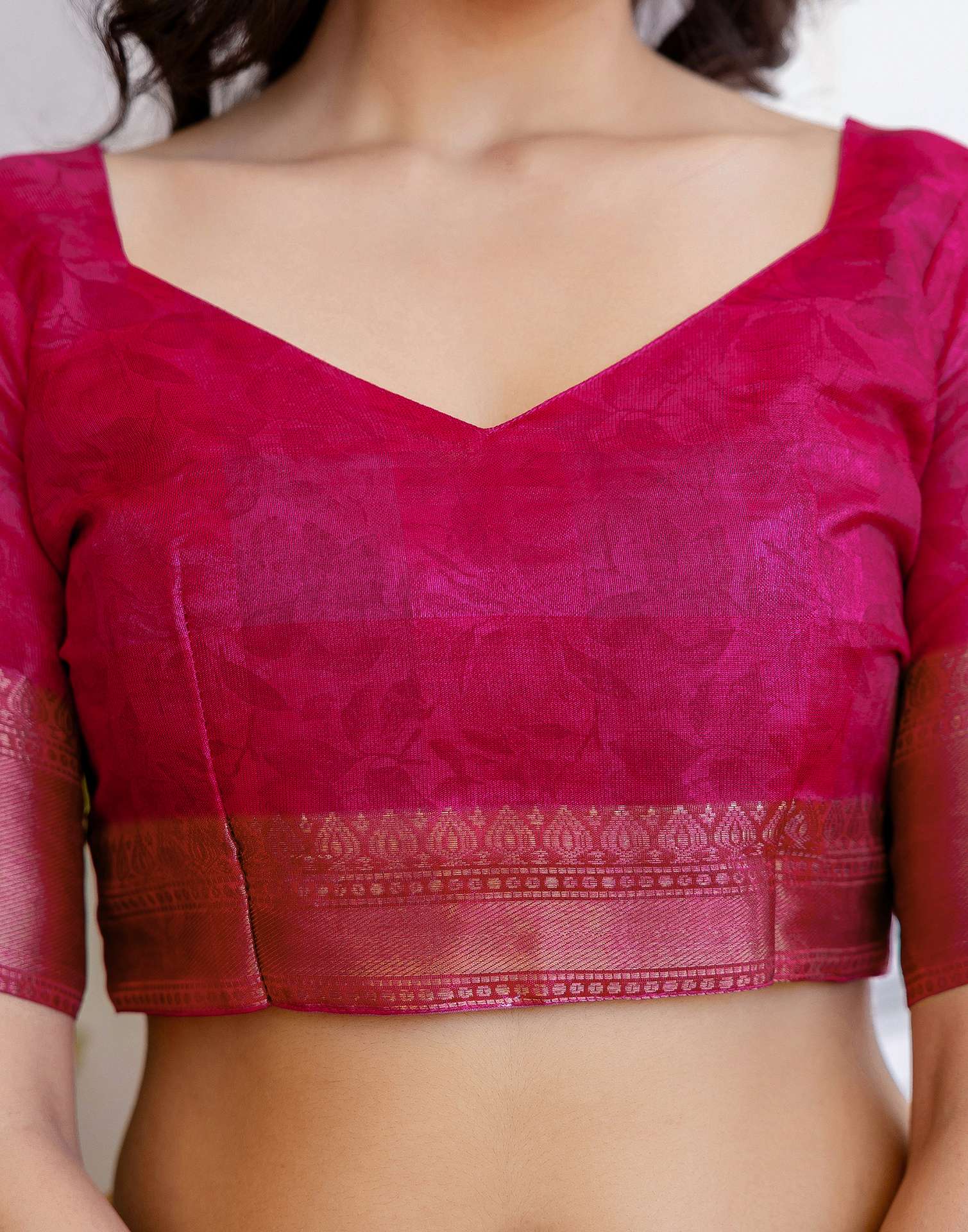 Rani Pink Cotton Blend Floral Printed Saree