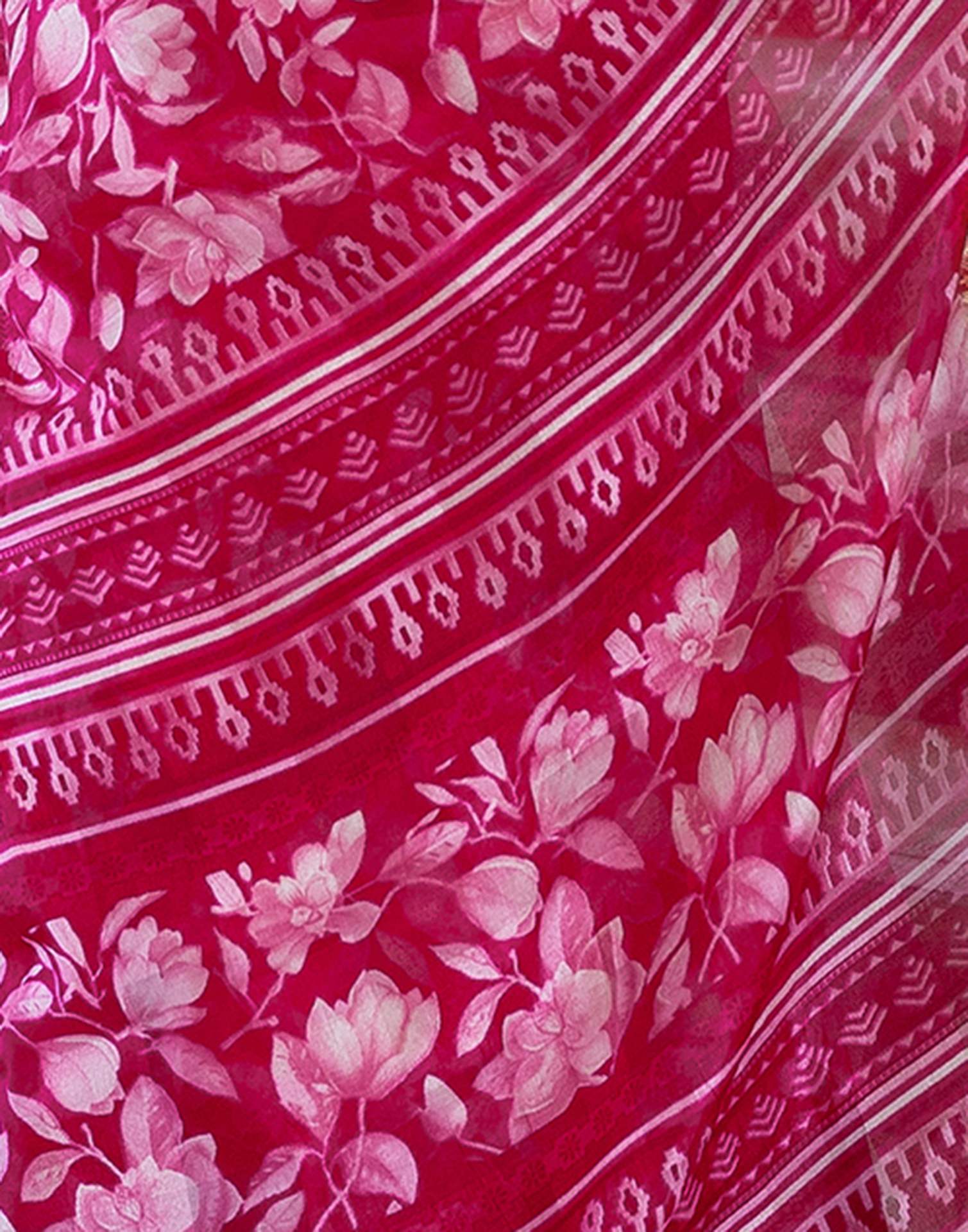 Rani Pink Cotton Blend Floral Printed Saree