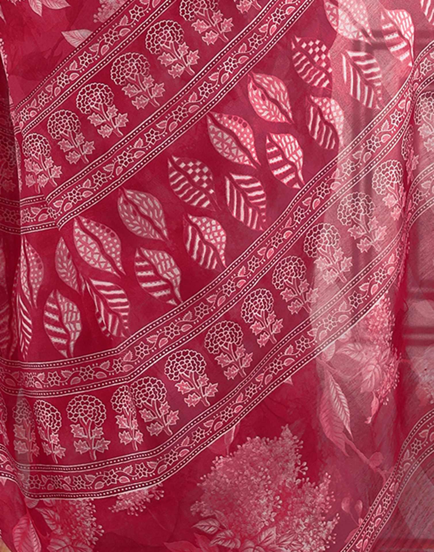 Rani Pink Cotton Blend Floral Printed Saree