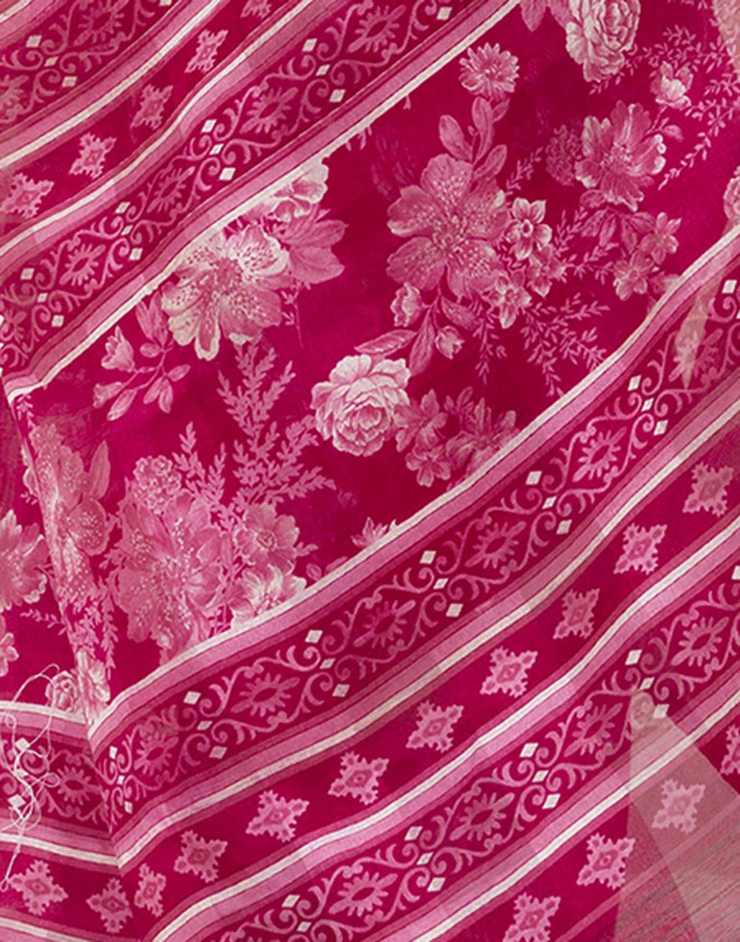 Rani Pink Cotton Blend Floral Printed Saree