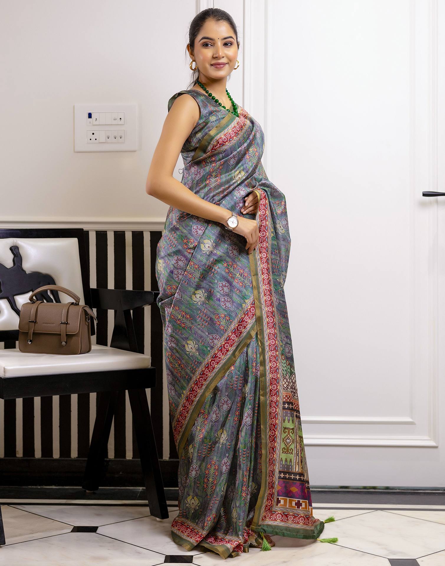 Green Dola Silk Floral Printed Saree