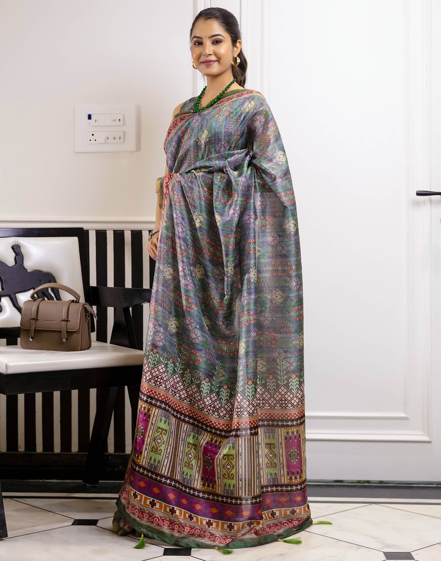 Green Dola Silk Floral Printed Saree