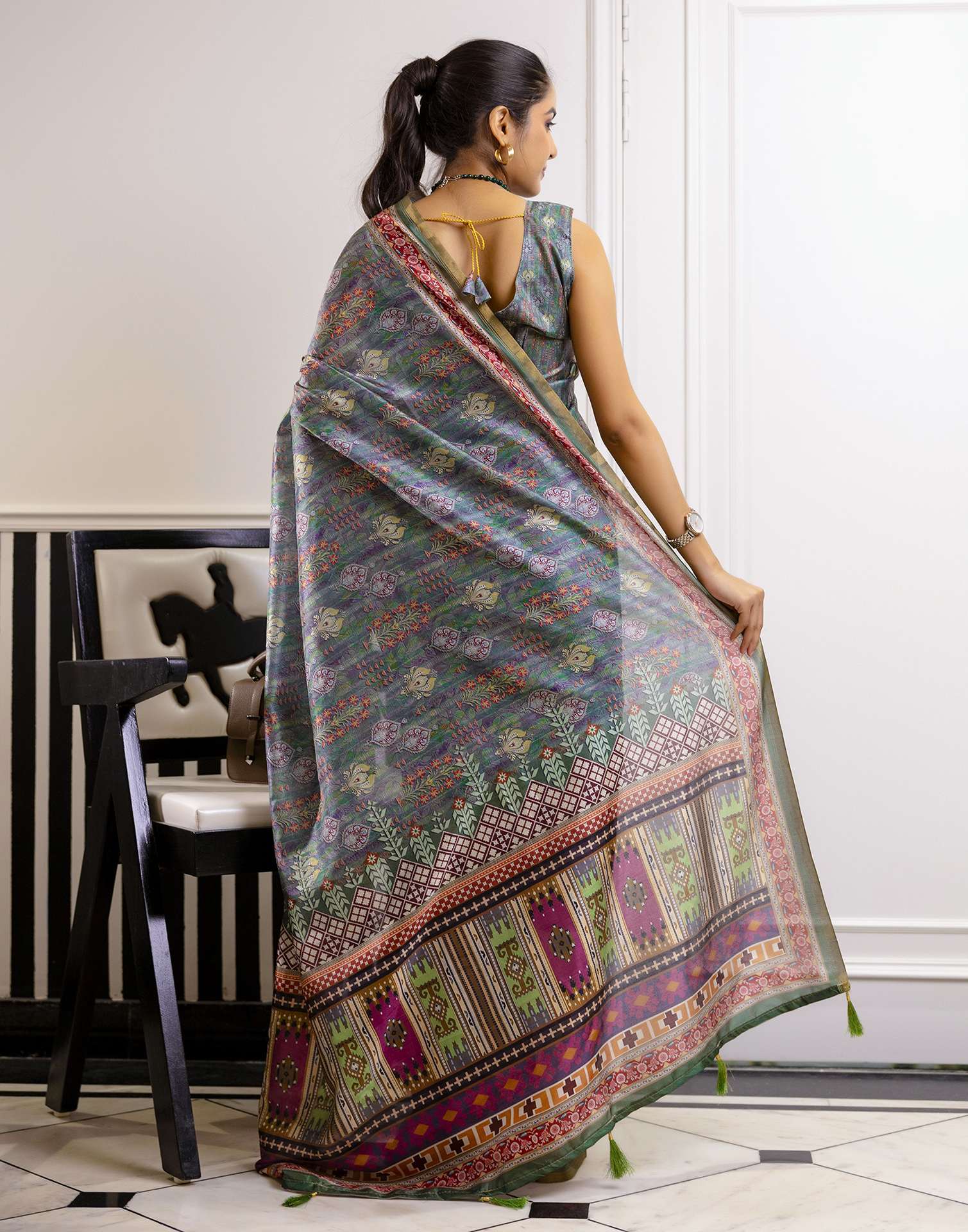 Green Dola Silk Floral Printed Saree