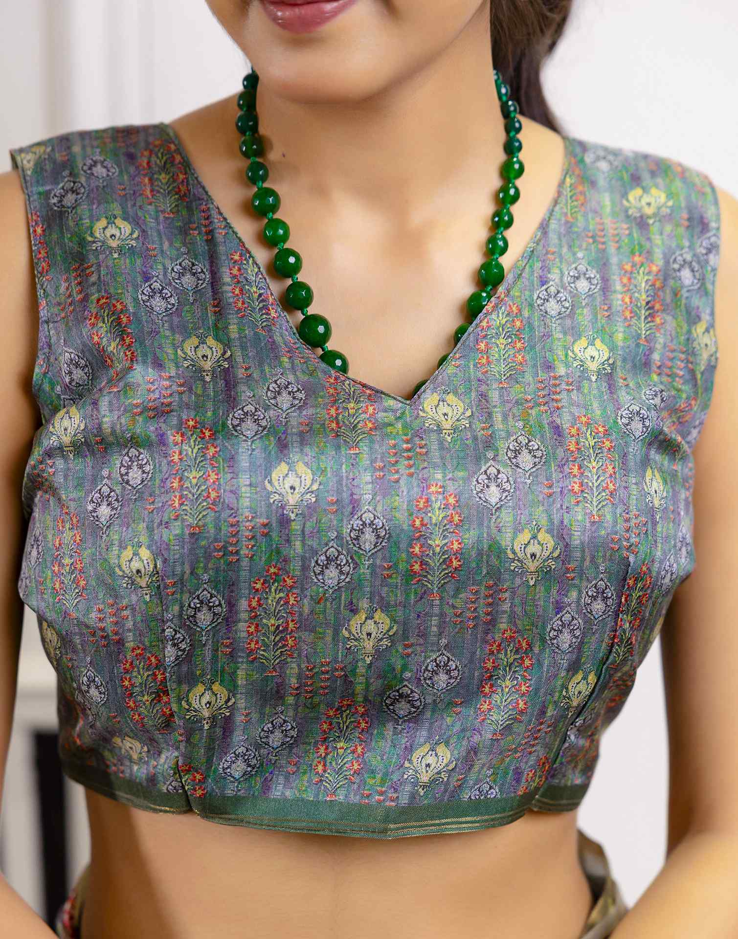 Green Dola Silk Floral Printed Saree