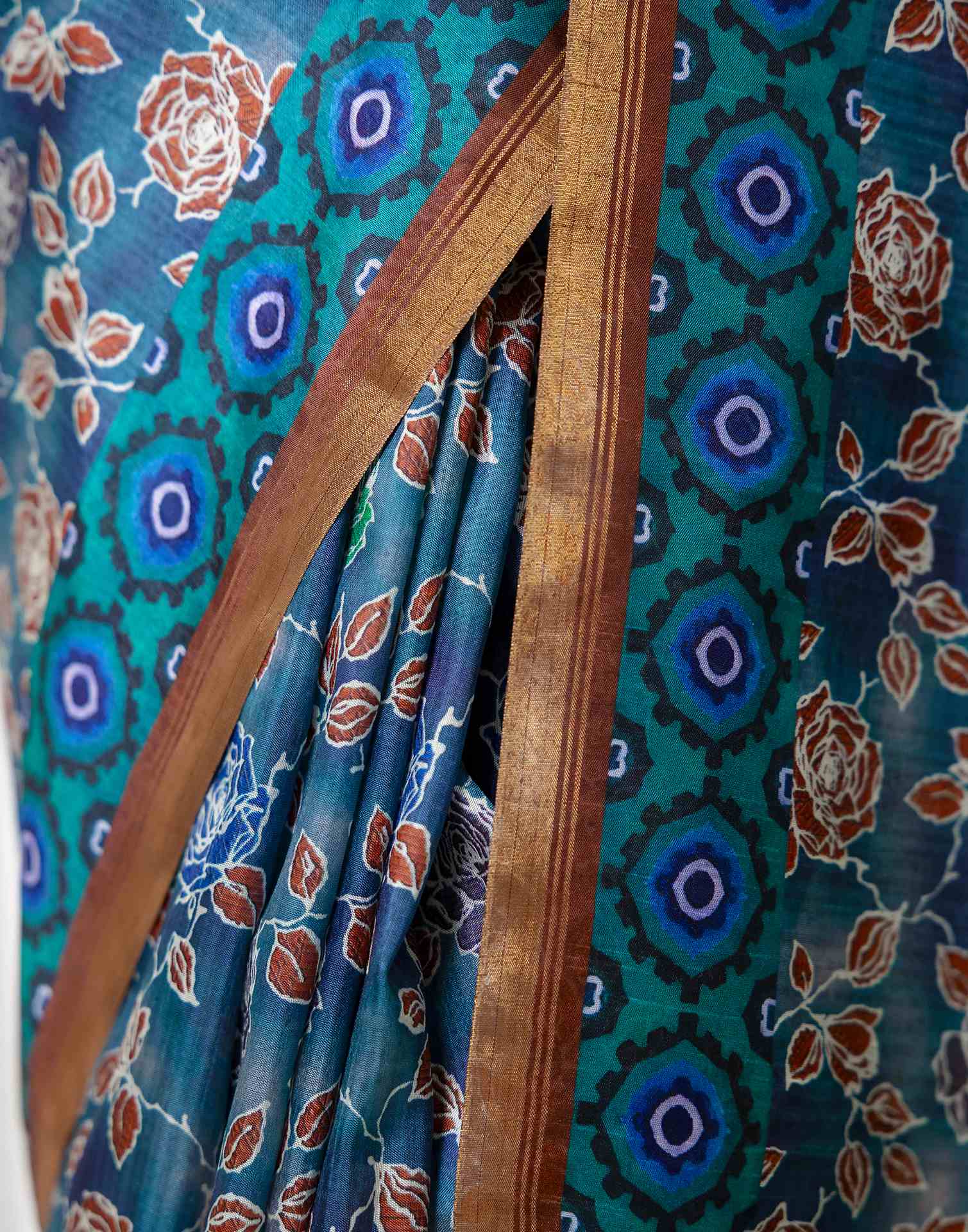 Rama Blue Dola Silk Floral Printed Saree