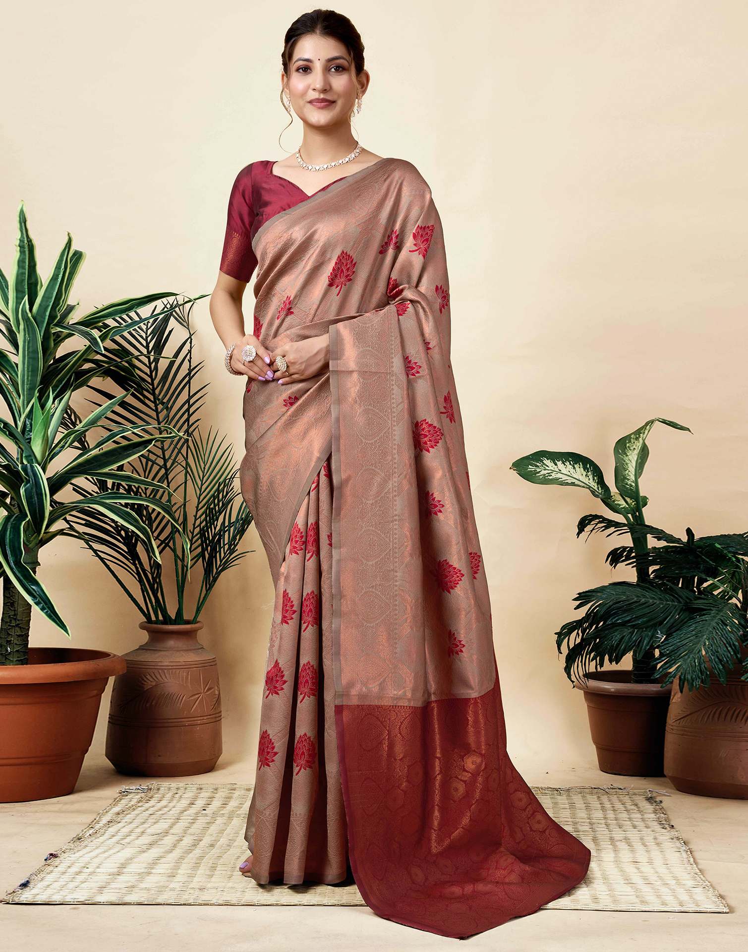 Brown Silk Woven Saree