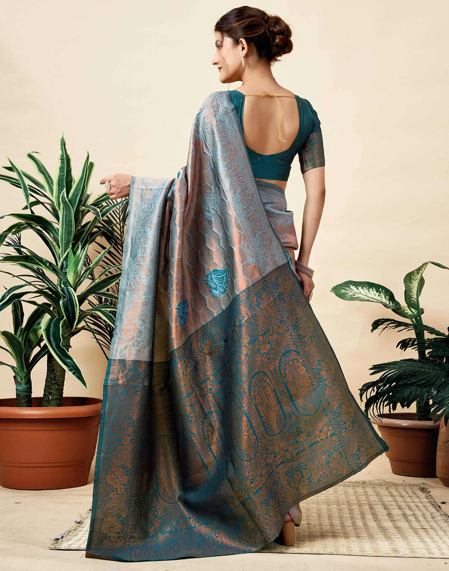 Dusty Blue Silk Woven Saree