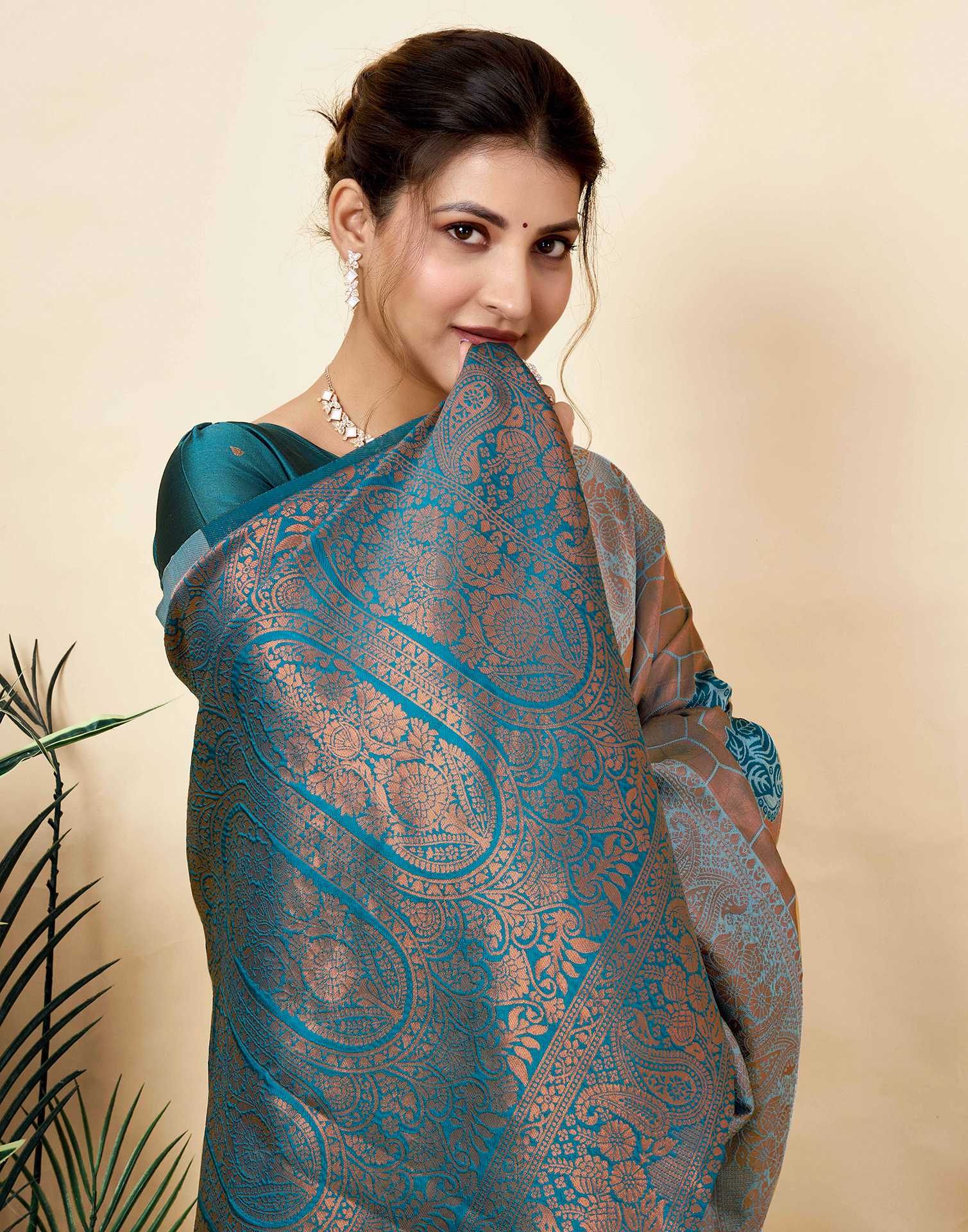Dusty Blue Silk Woven Saree