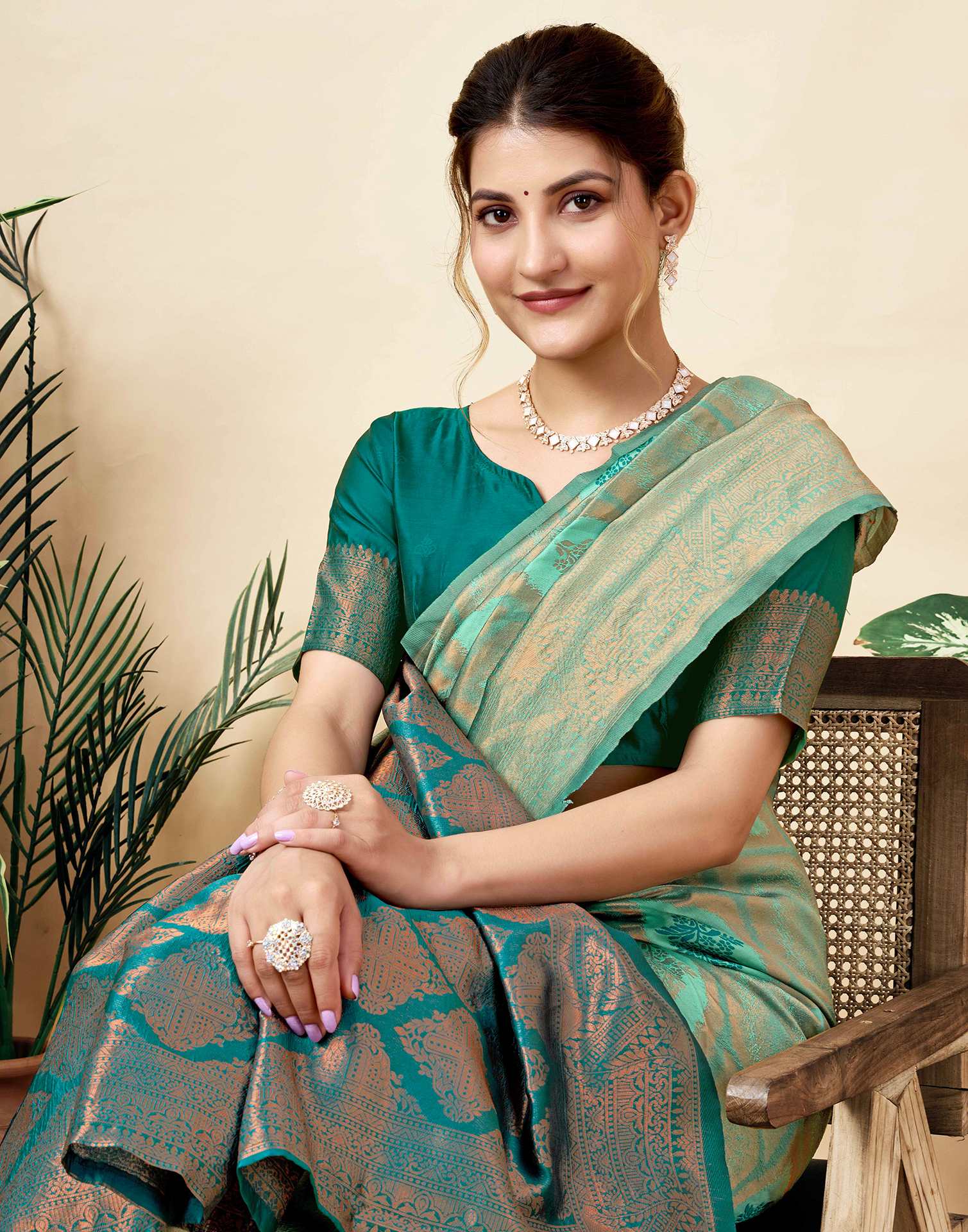 Teal Green Silk Woven Saree
