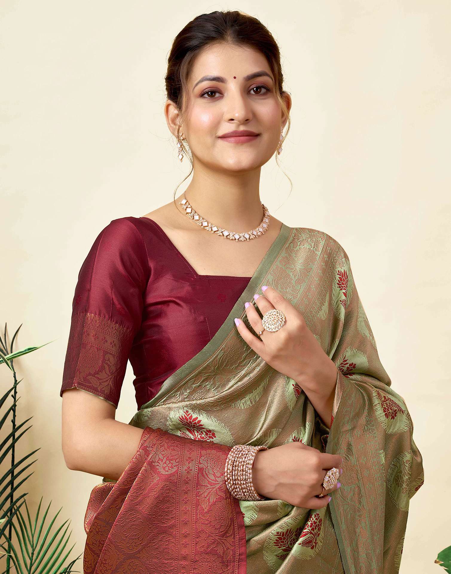Pista Green Silk Woven Saree