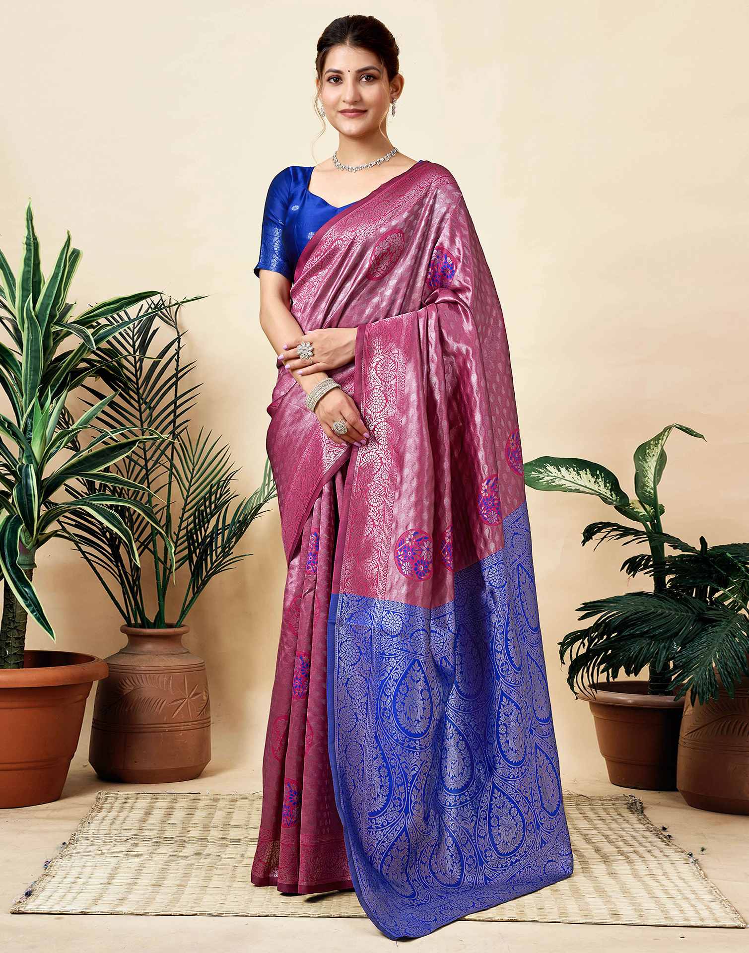 Rani Pink Silk Woven Saree