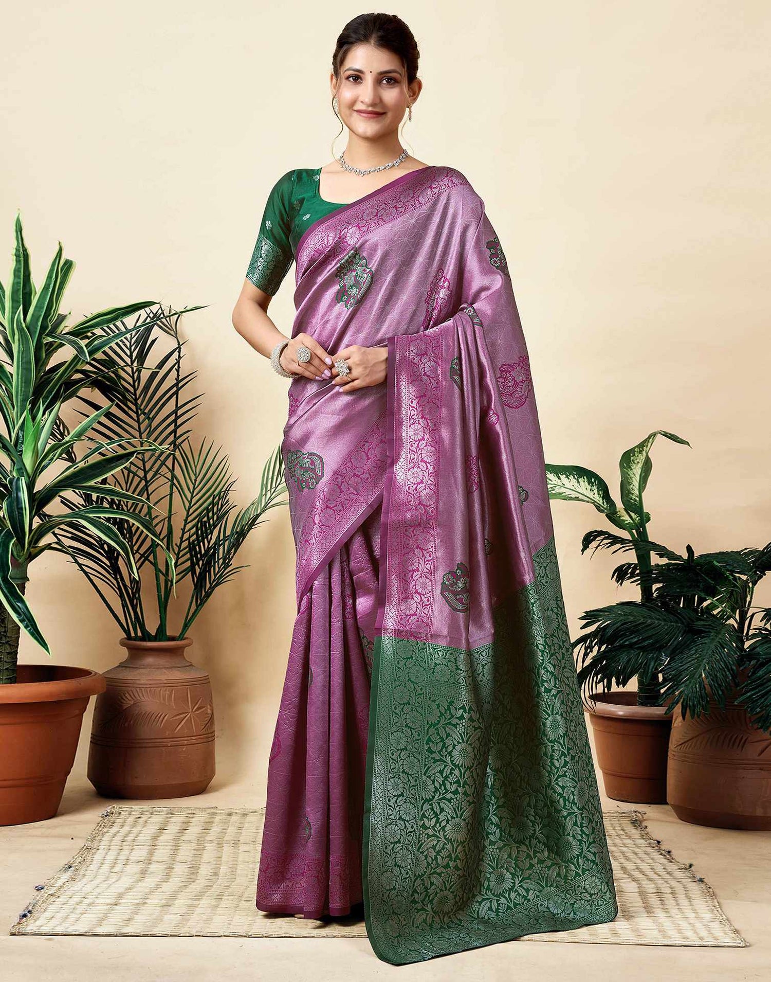 Dark Magenta Silk Woven Saree