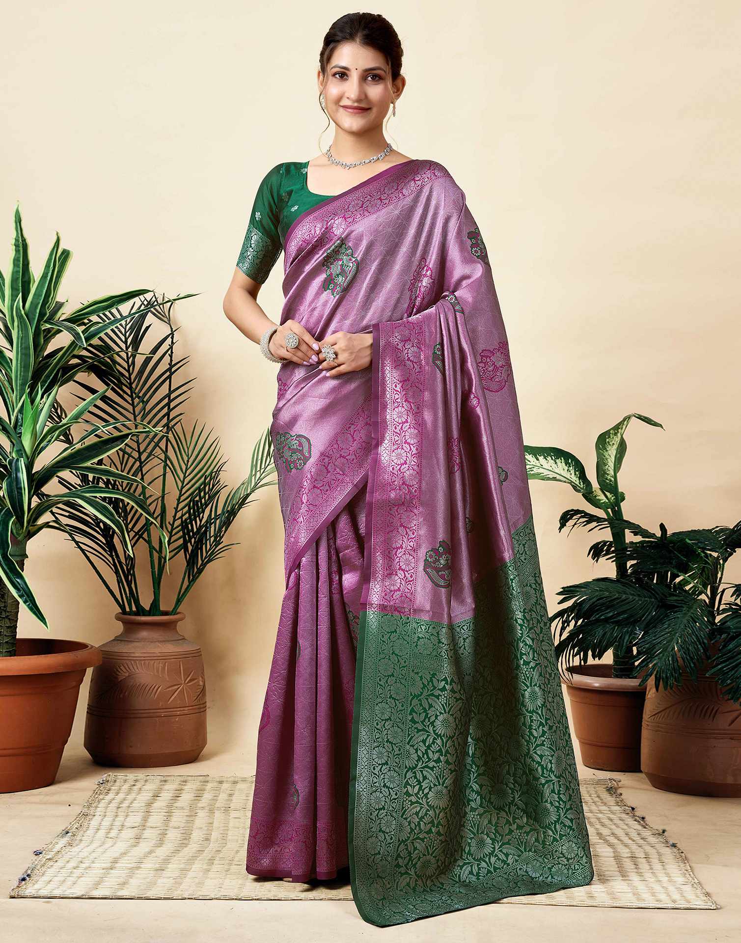 Dark Magenta Silk Woven Saree
