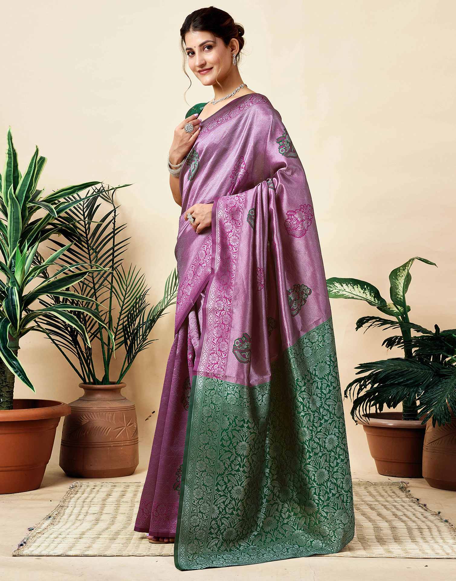 Dark Magenta Silk Woven Saree
