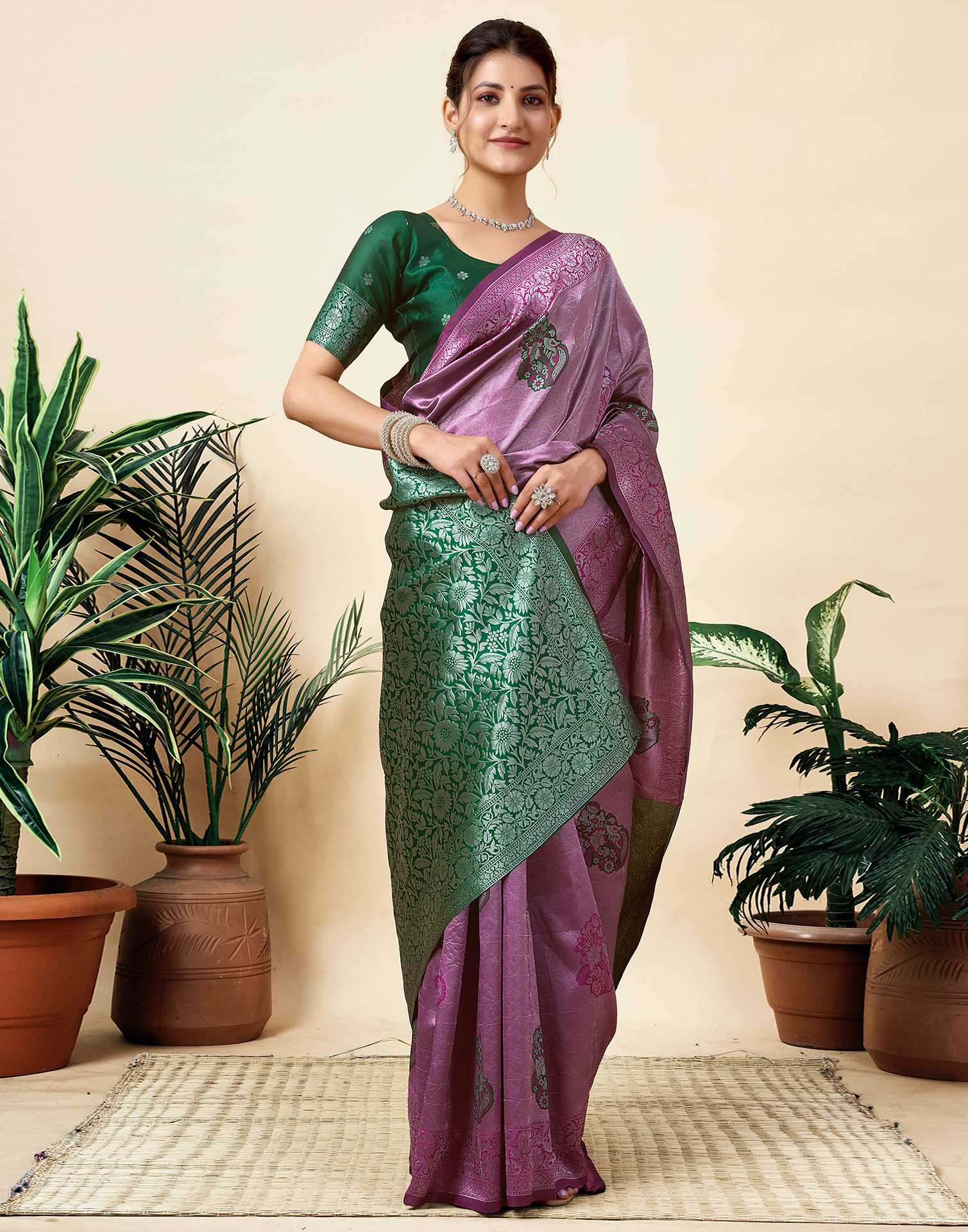 Dark Magenta Silk Woven Saree