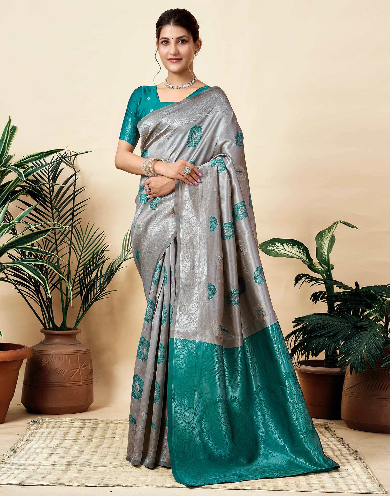 Grey Silk Woven Saree