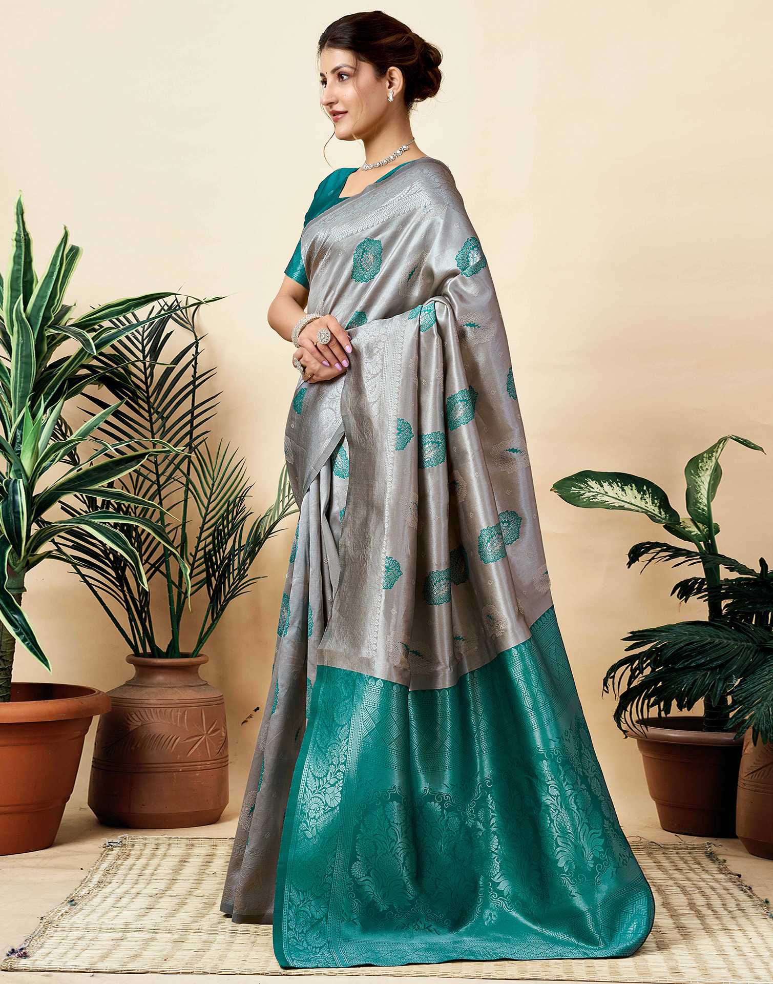 Grey Silk Woven Saree