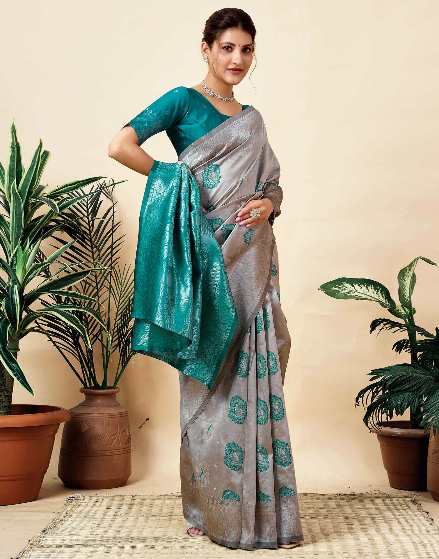Grey Silk Woven Saree