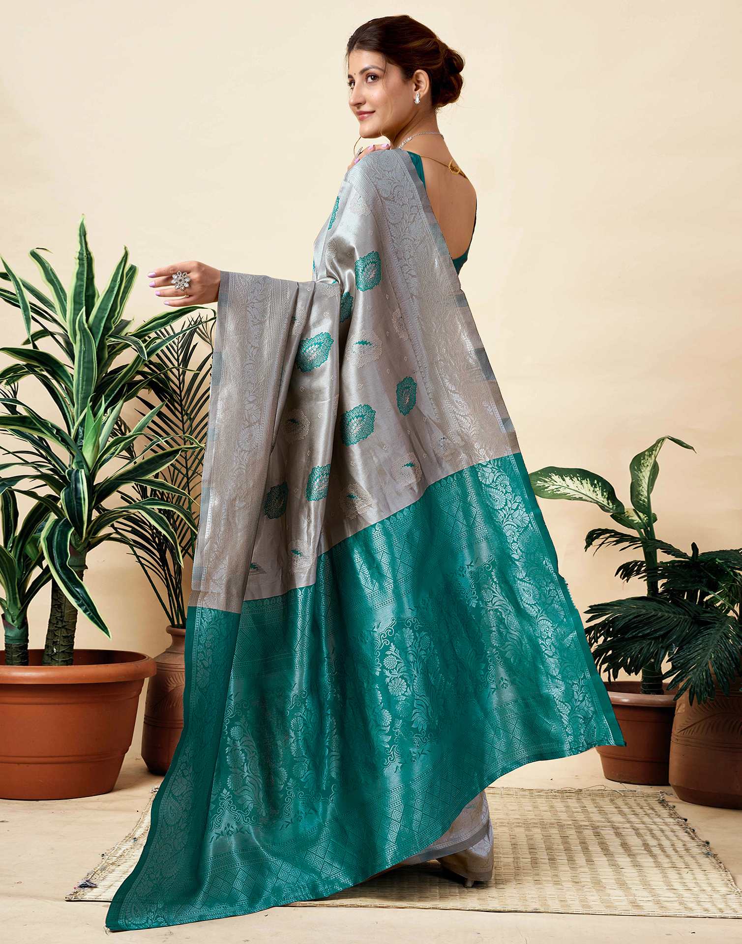 Grey Silk Woven Saree