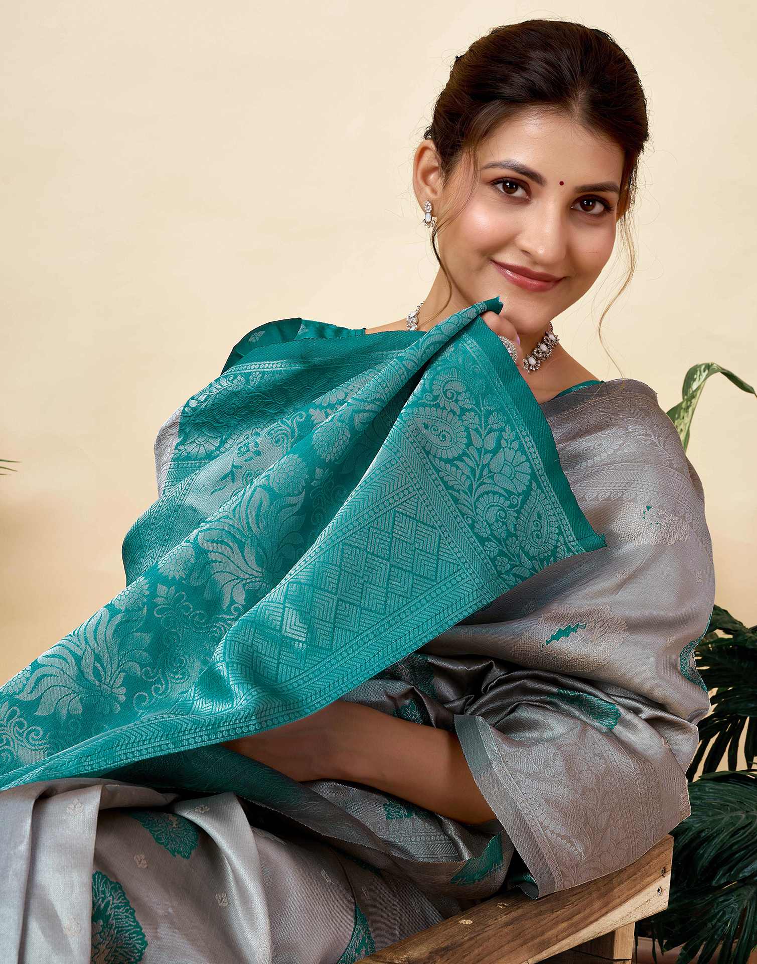 Grey Silk Woven Saree