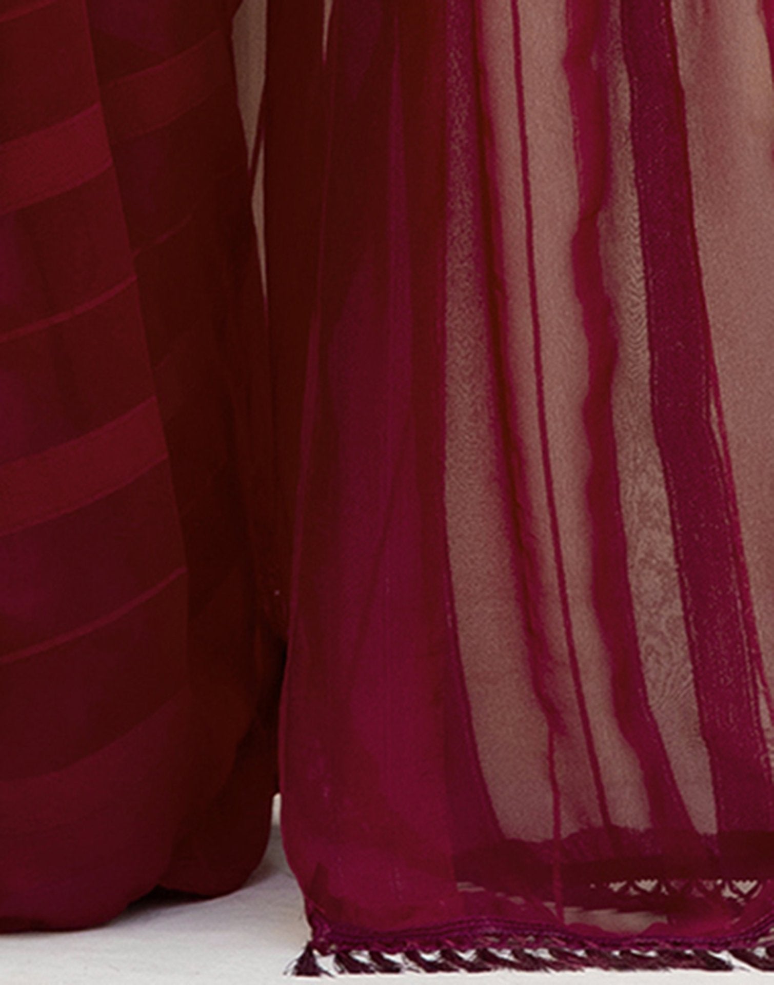 Maroon Georgette Woven Stripe Plain Saree
