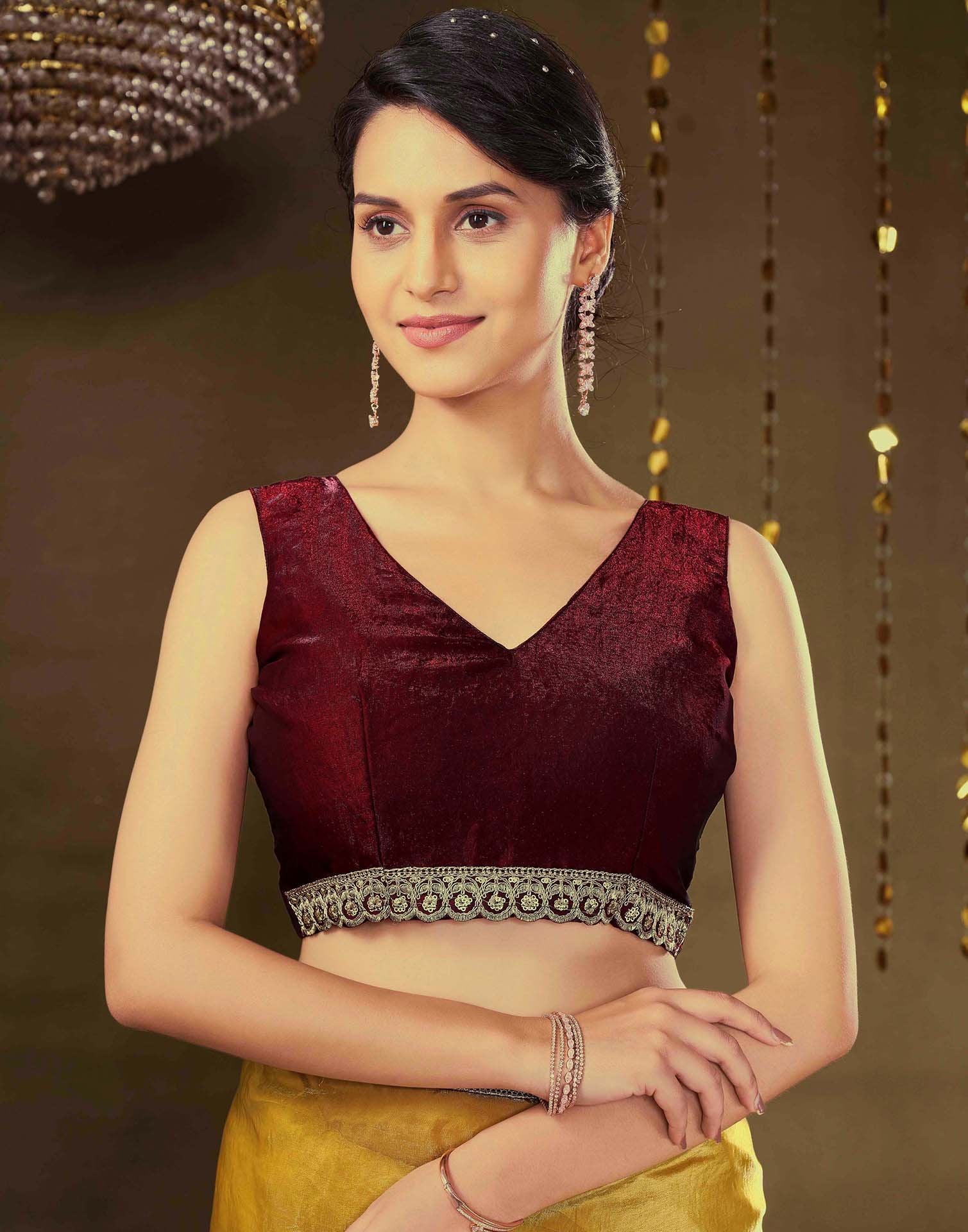 Golden Tissue Silk Lace Plain Saree