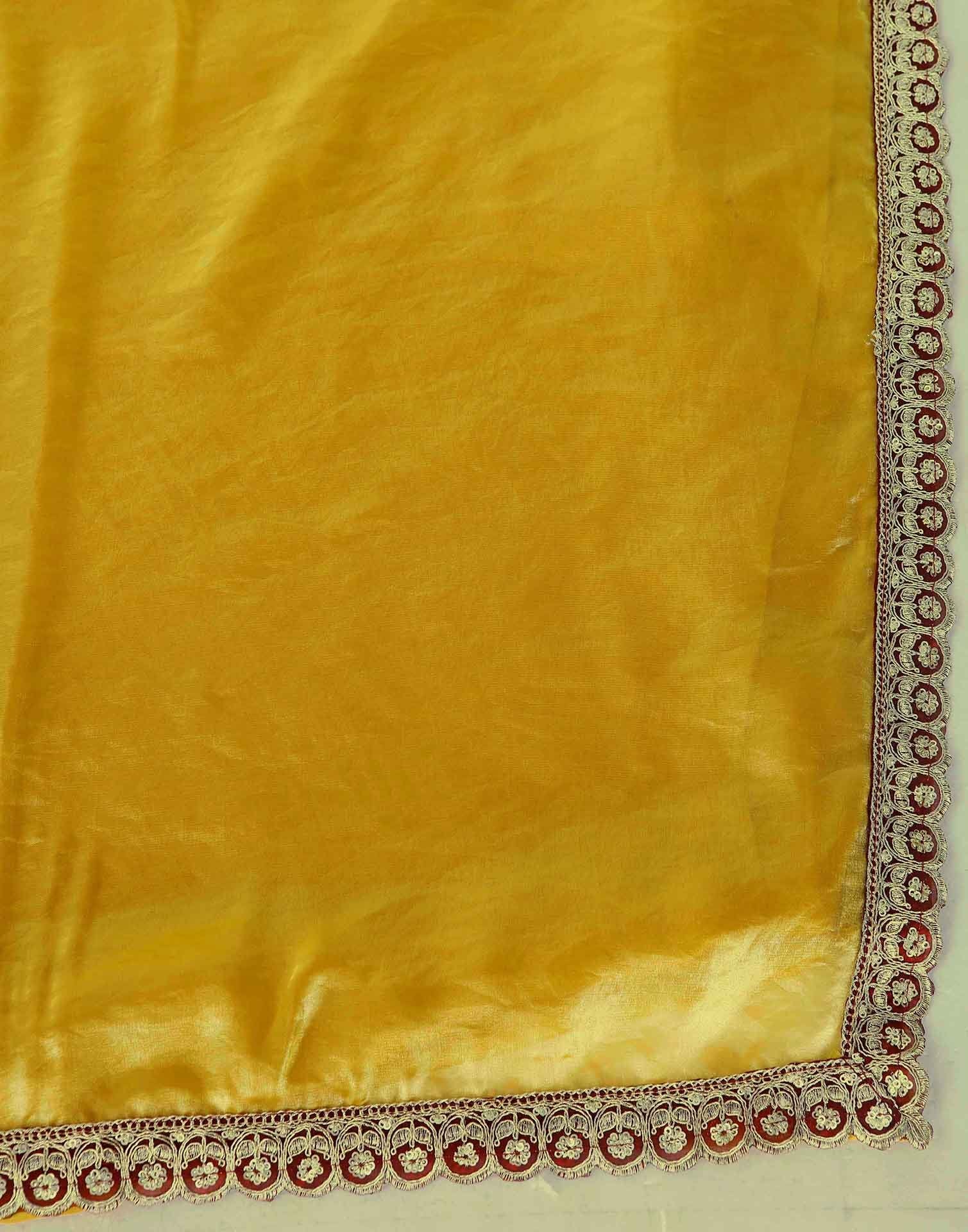 Golden Tissue Silk Lace Plain Saree