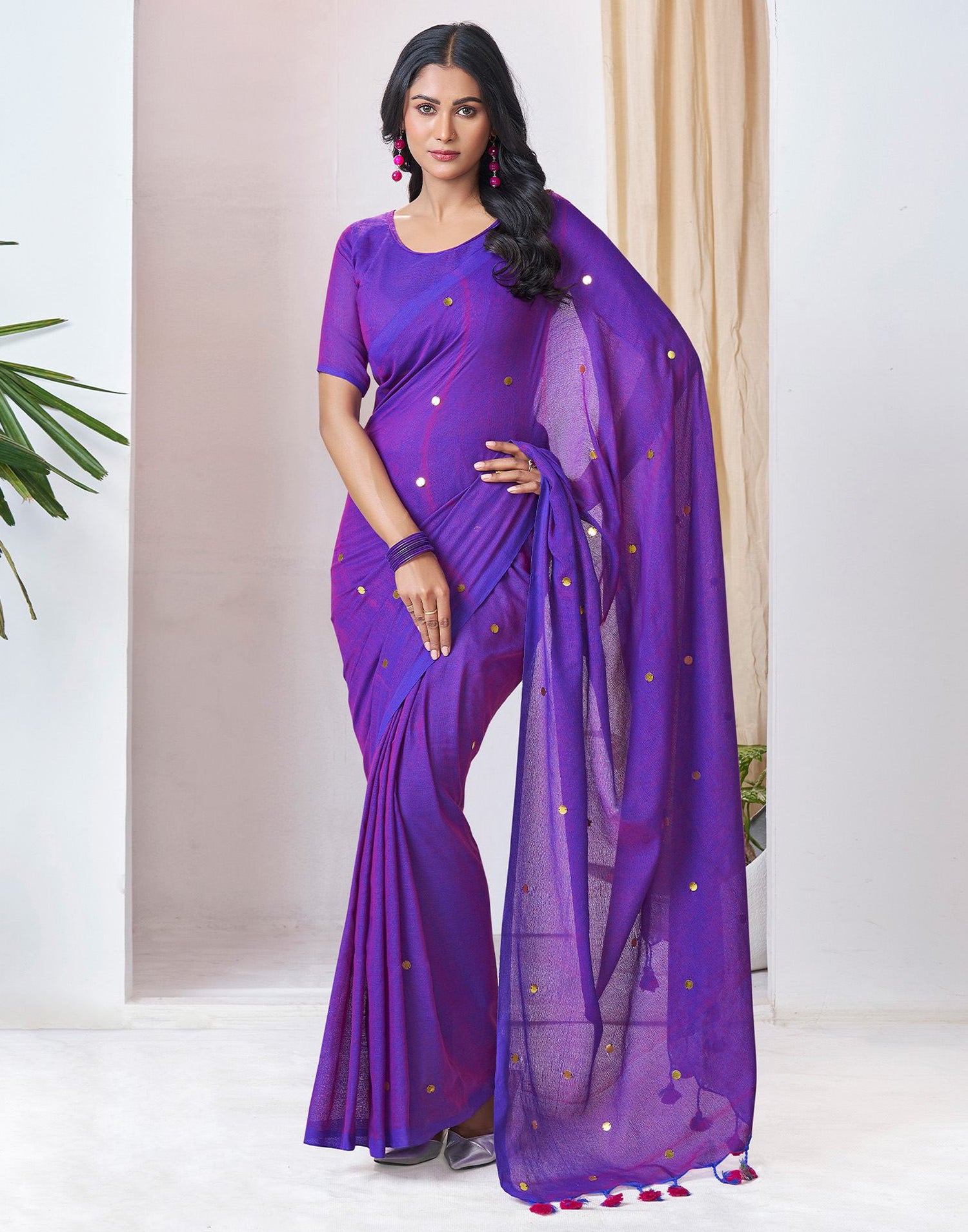 Purple Linen Sequence Saree