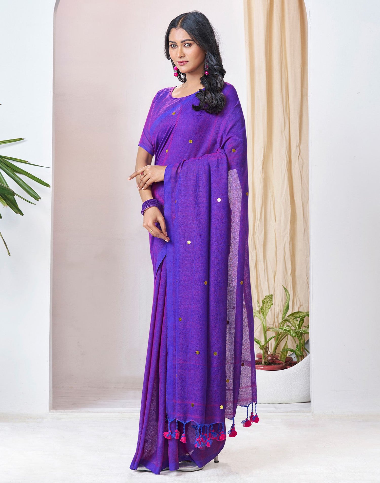 Purple Linen Sequence Saree