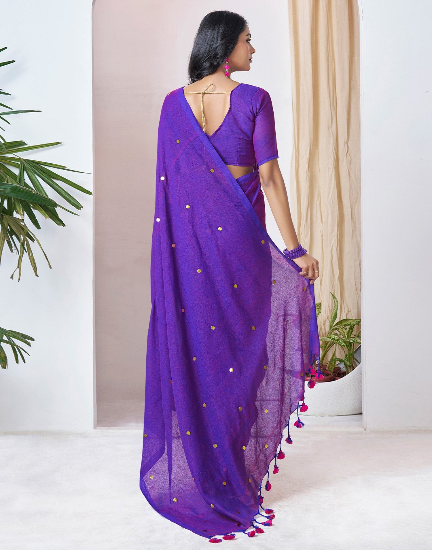 Purple Linen Sequence Saree
