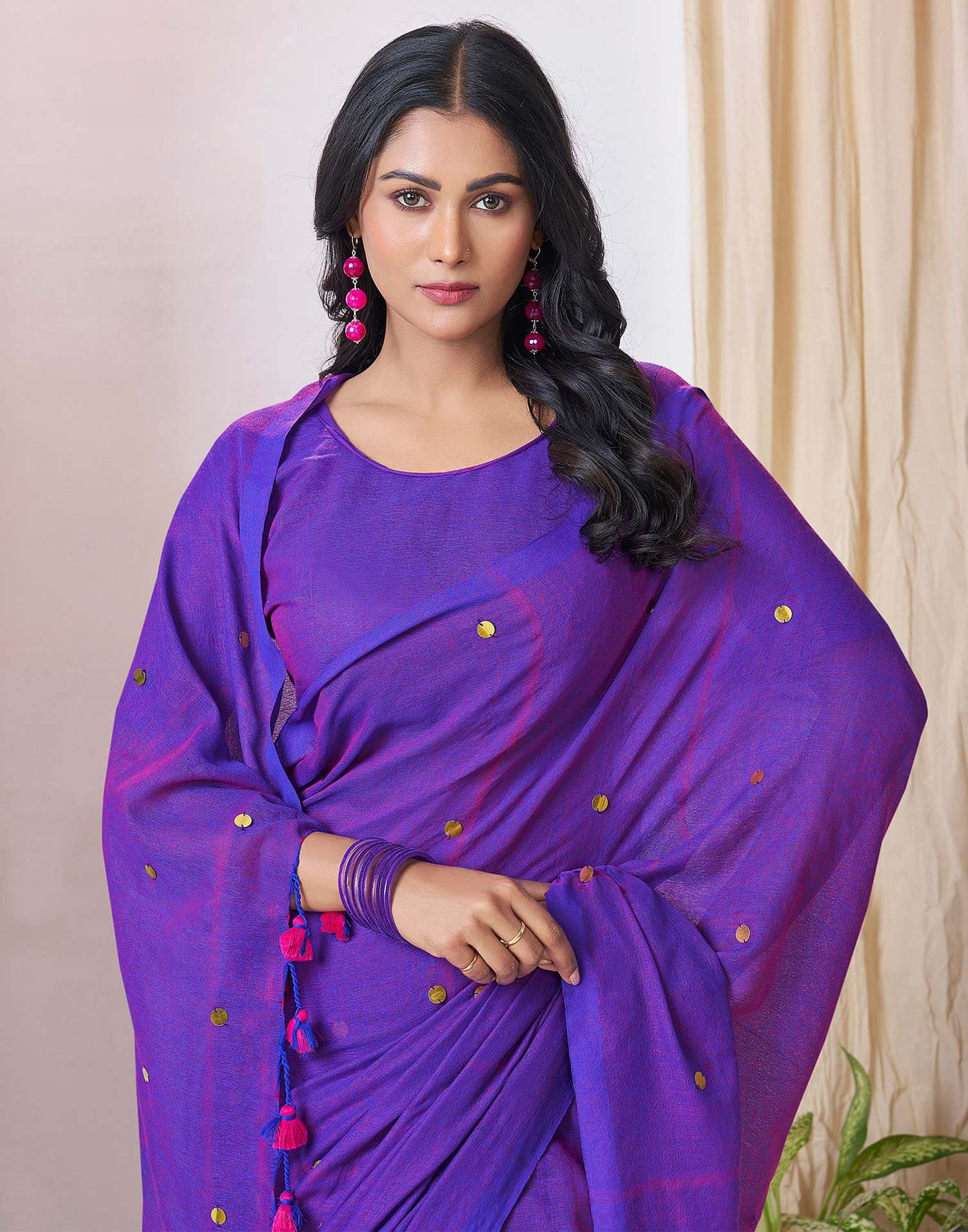 Purple Linen Sequence Saree