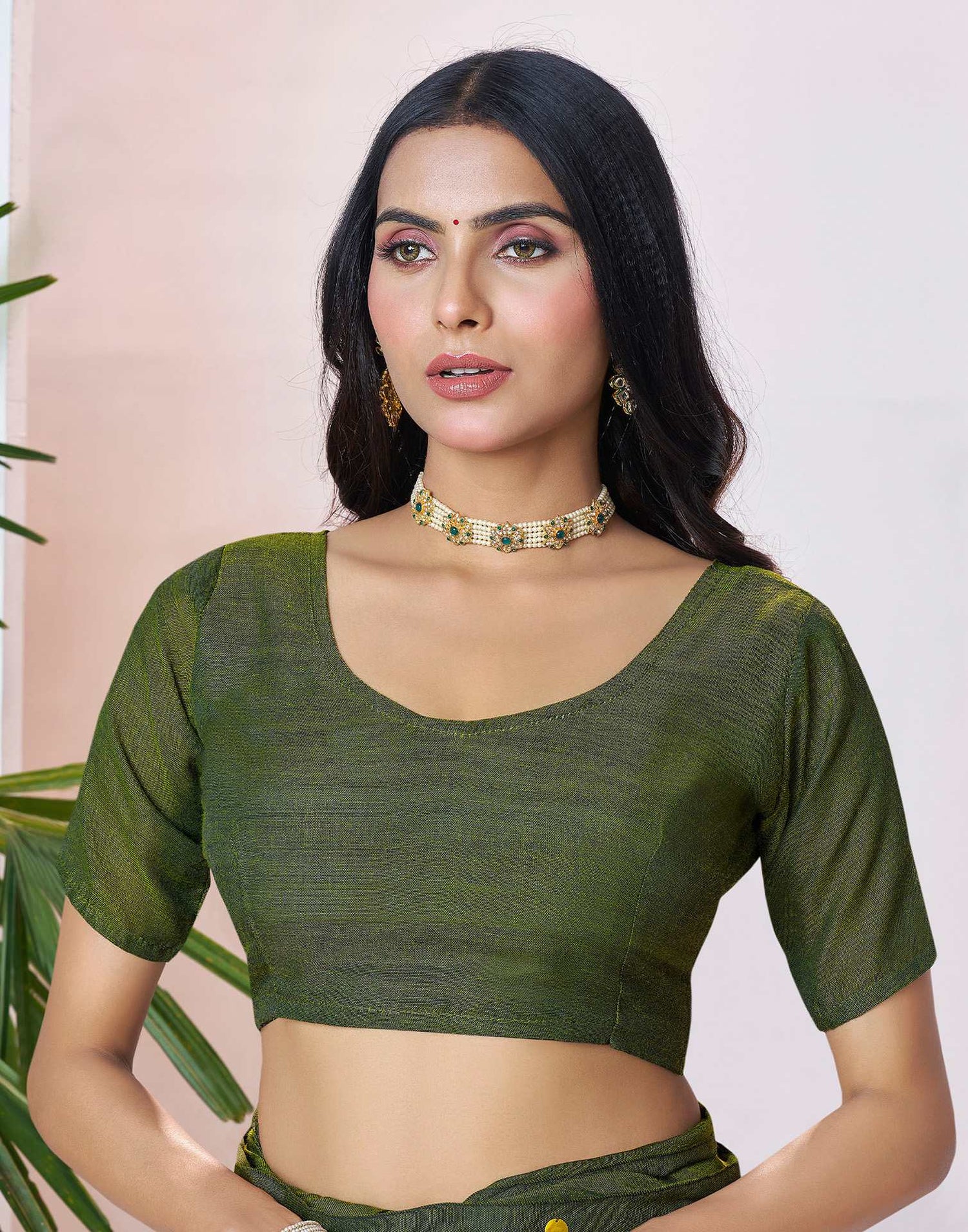 Olive Green Linen Sequence Saree