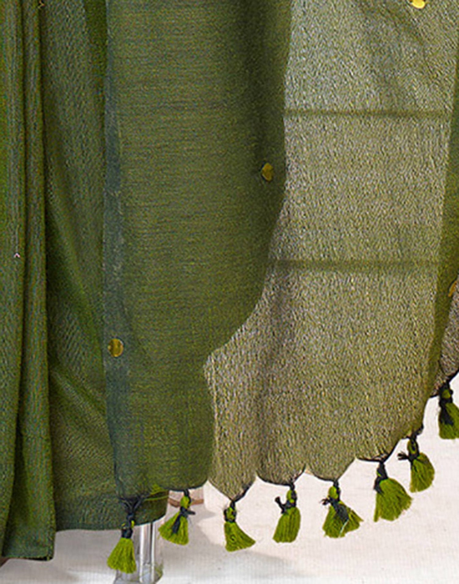 Olive Green Linen Sequence Saree