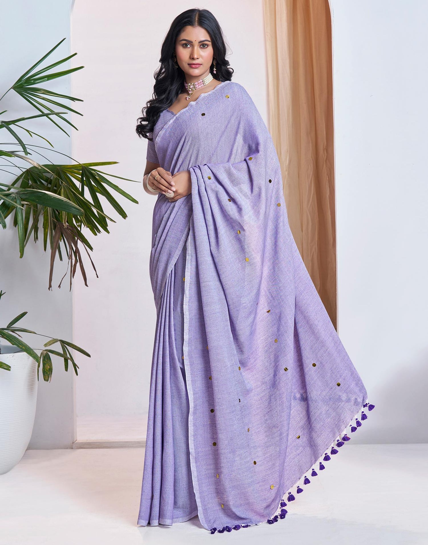 Light Purple Linen Sequence Saree