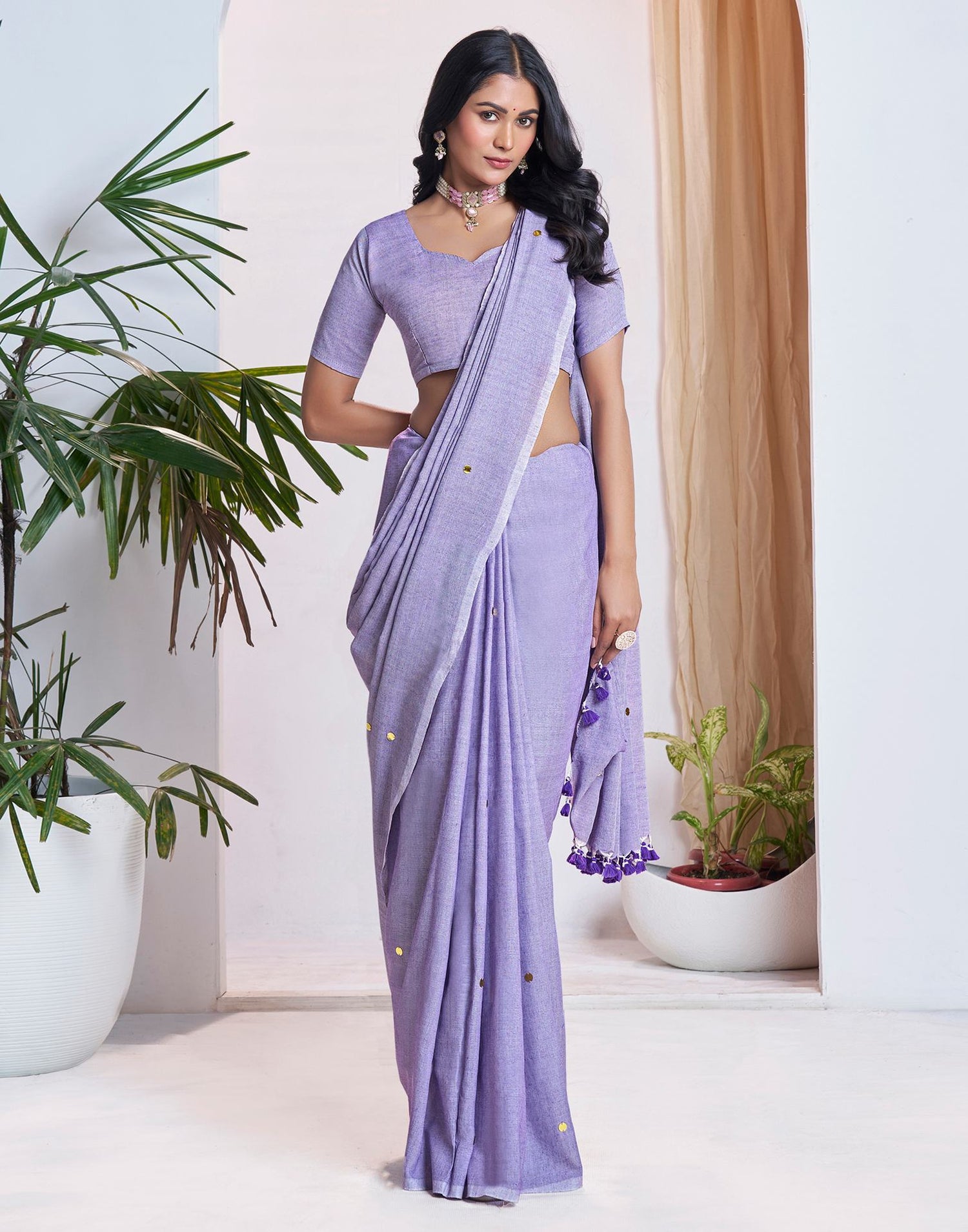 Light Purple Linen Sequence Saree
