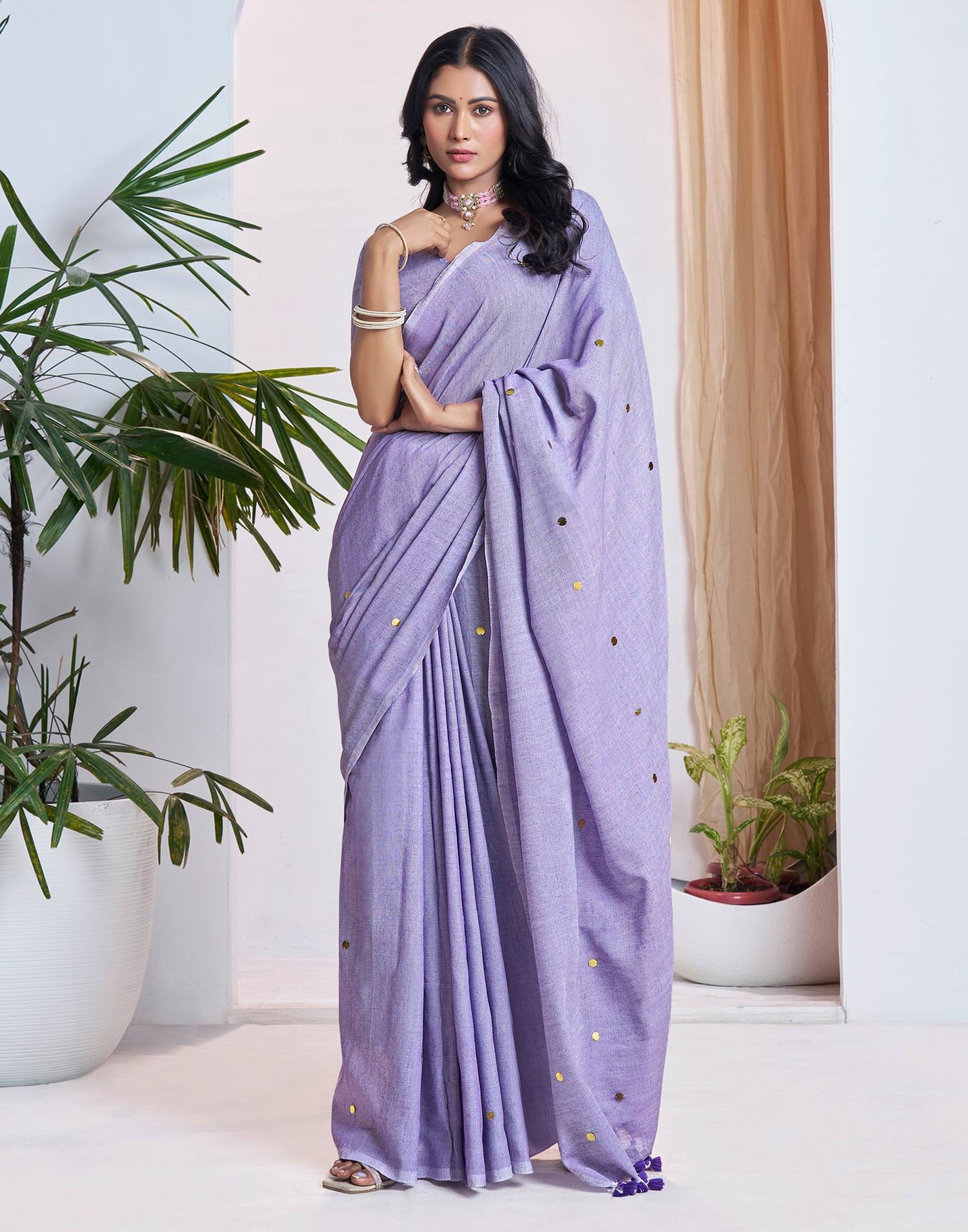 Light Purple Linen Sequence Saree