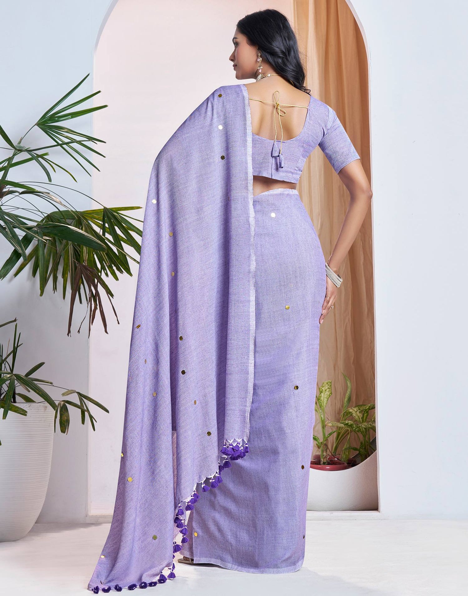 Light Purple Linen Sequence Saree