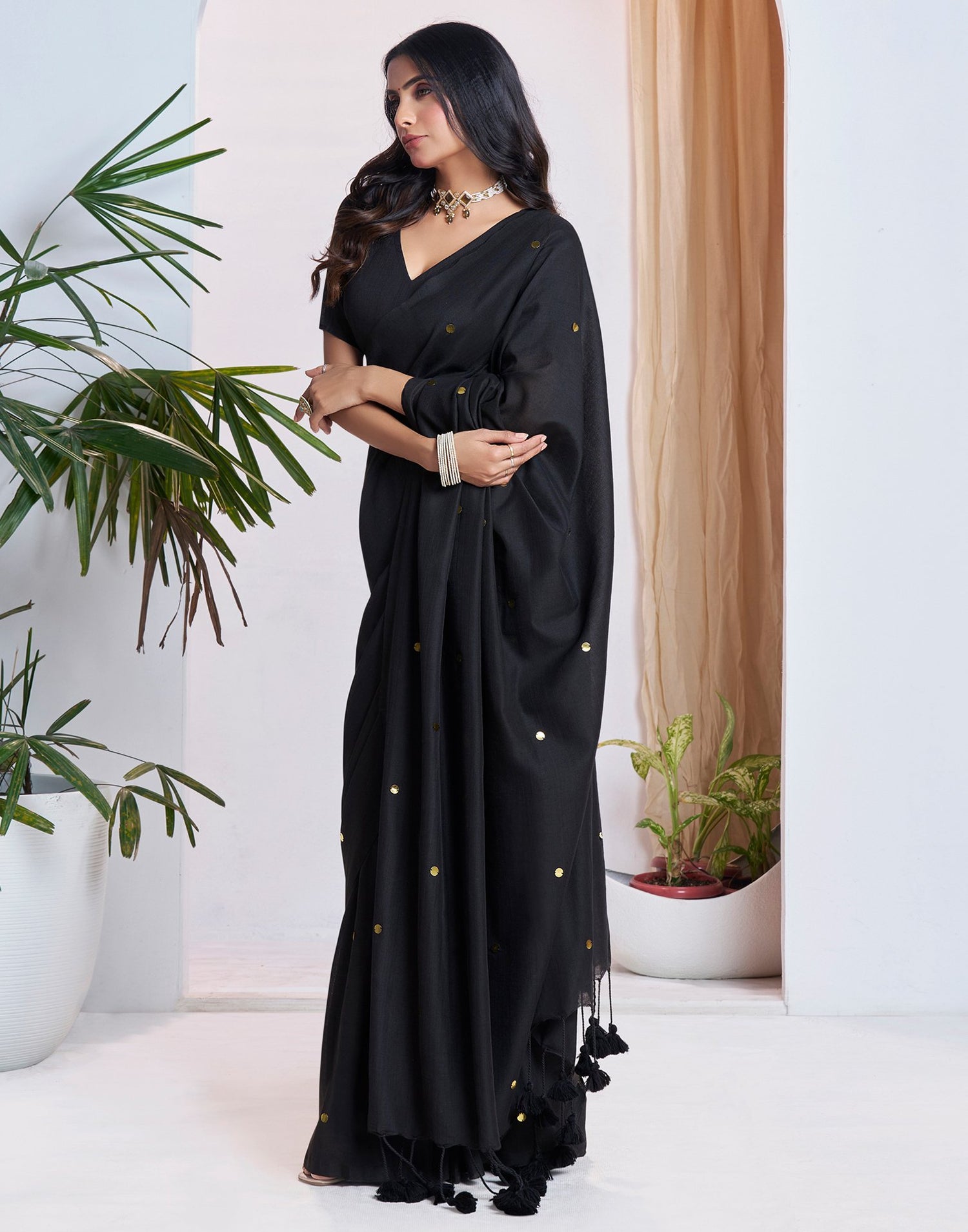 Black Linen Sequence Saree