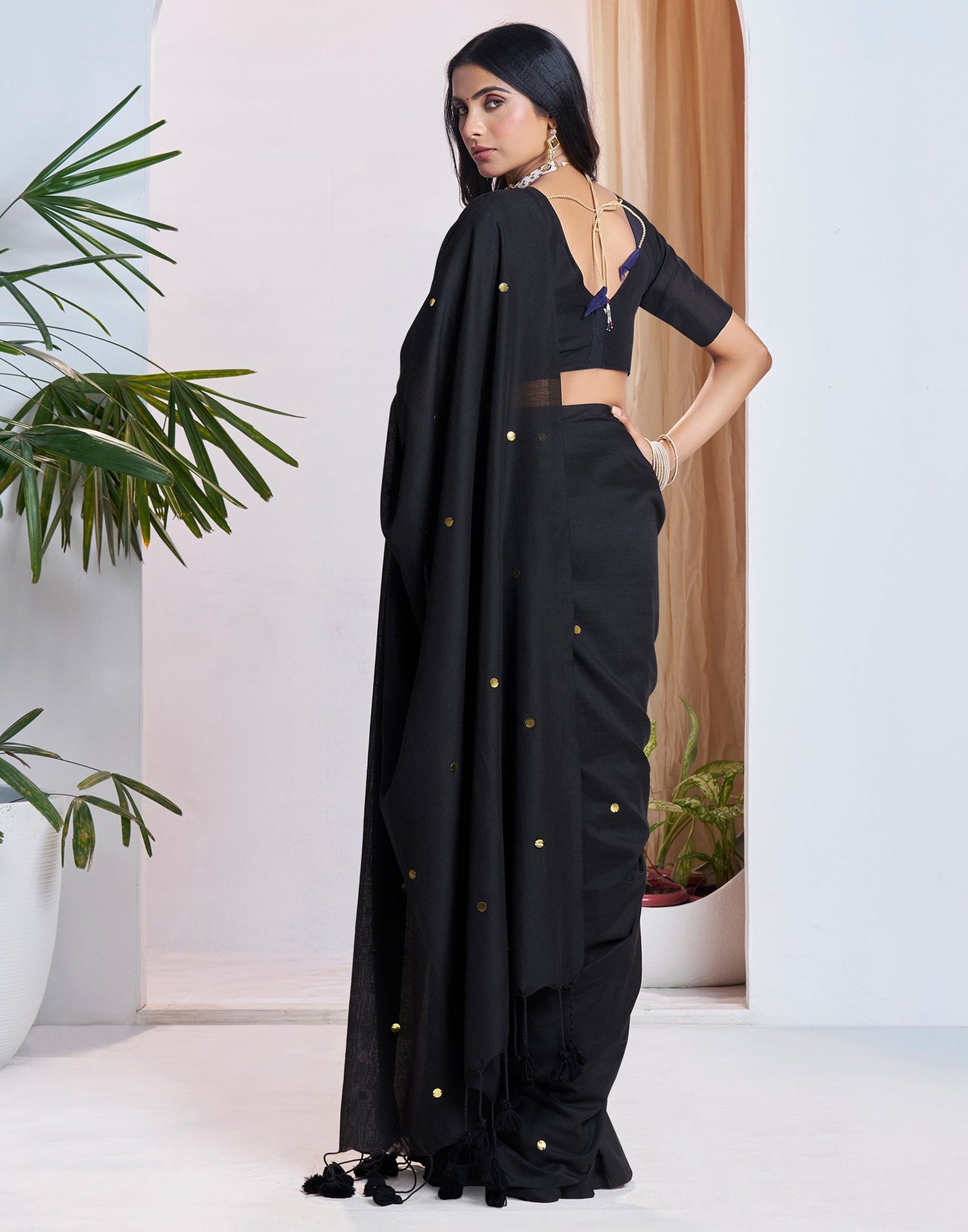 Black Linen Sequence Saree