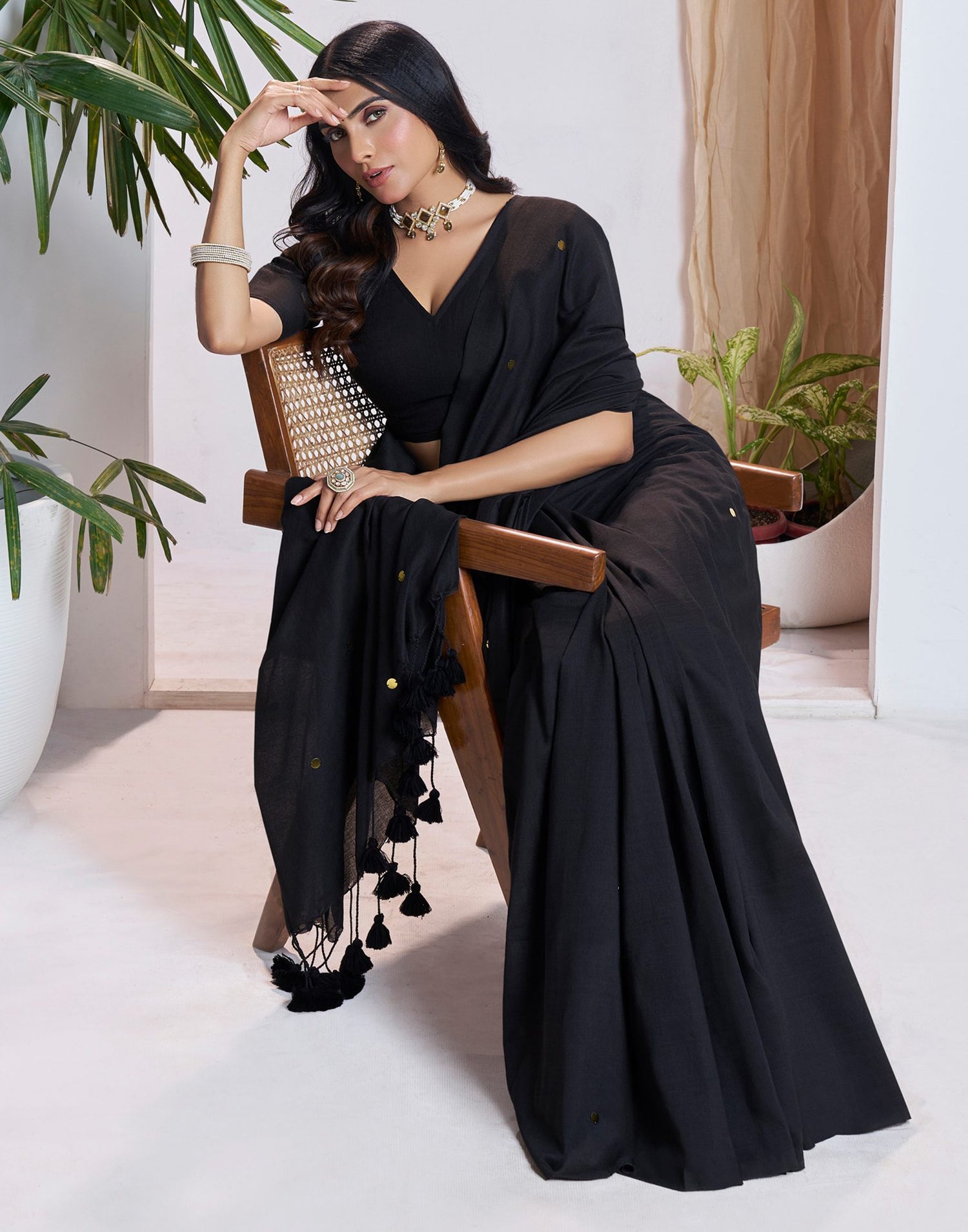 Black Linen Sequence Saree