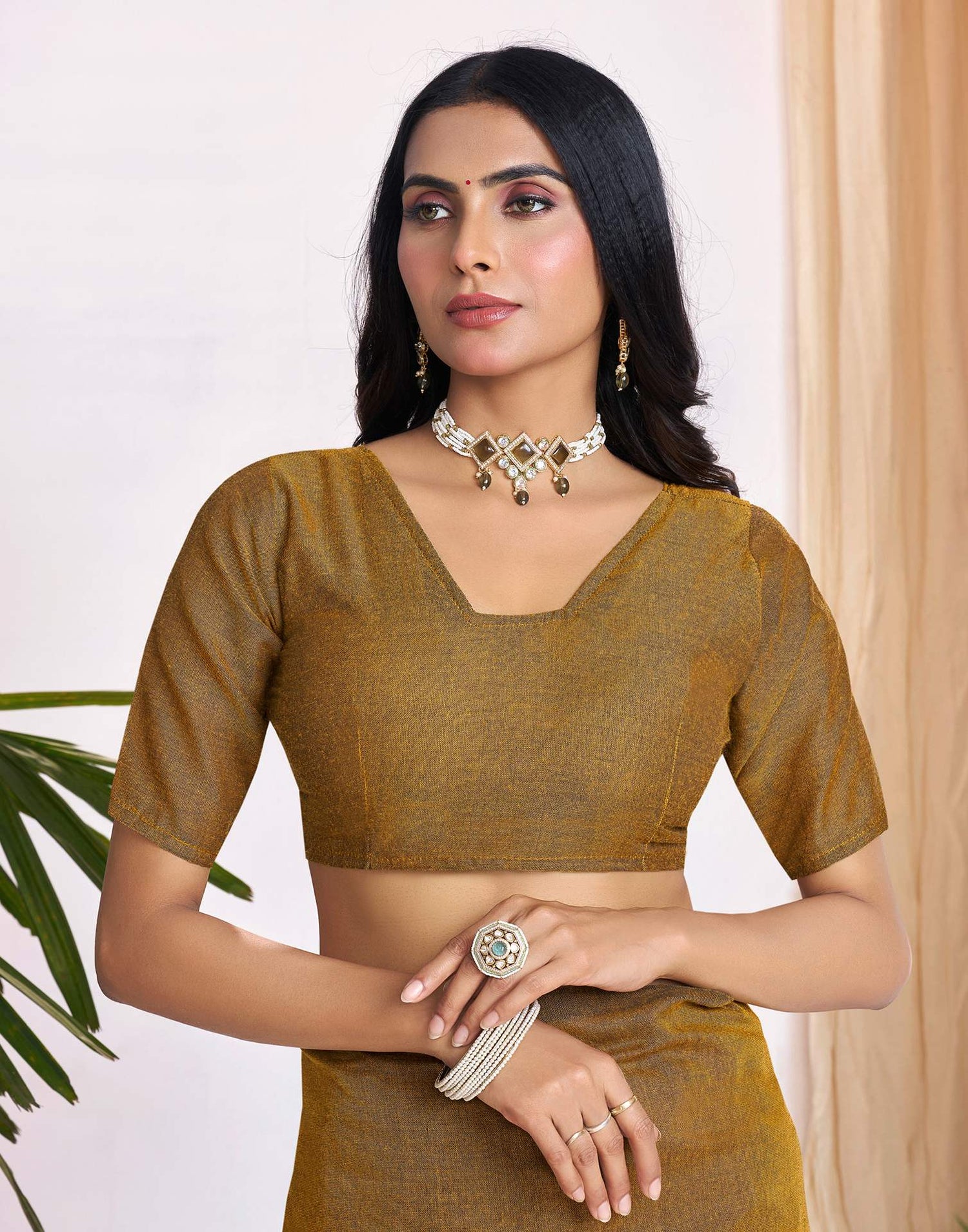 Mustard Yellow Linen Sequence Saree